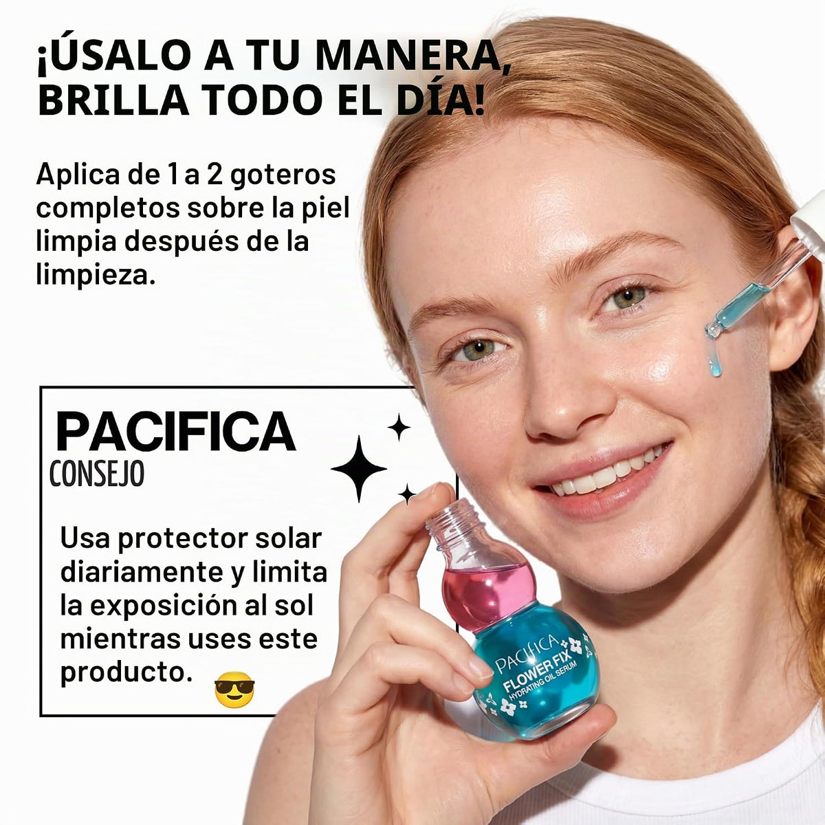 Suero de Aceite Facial Pacifica - Flower Fix Bi-Fásico Hidratante p...