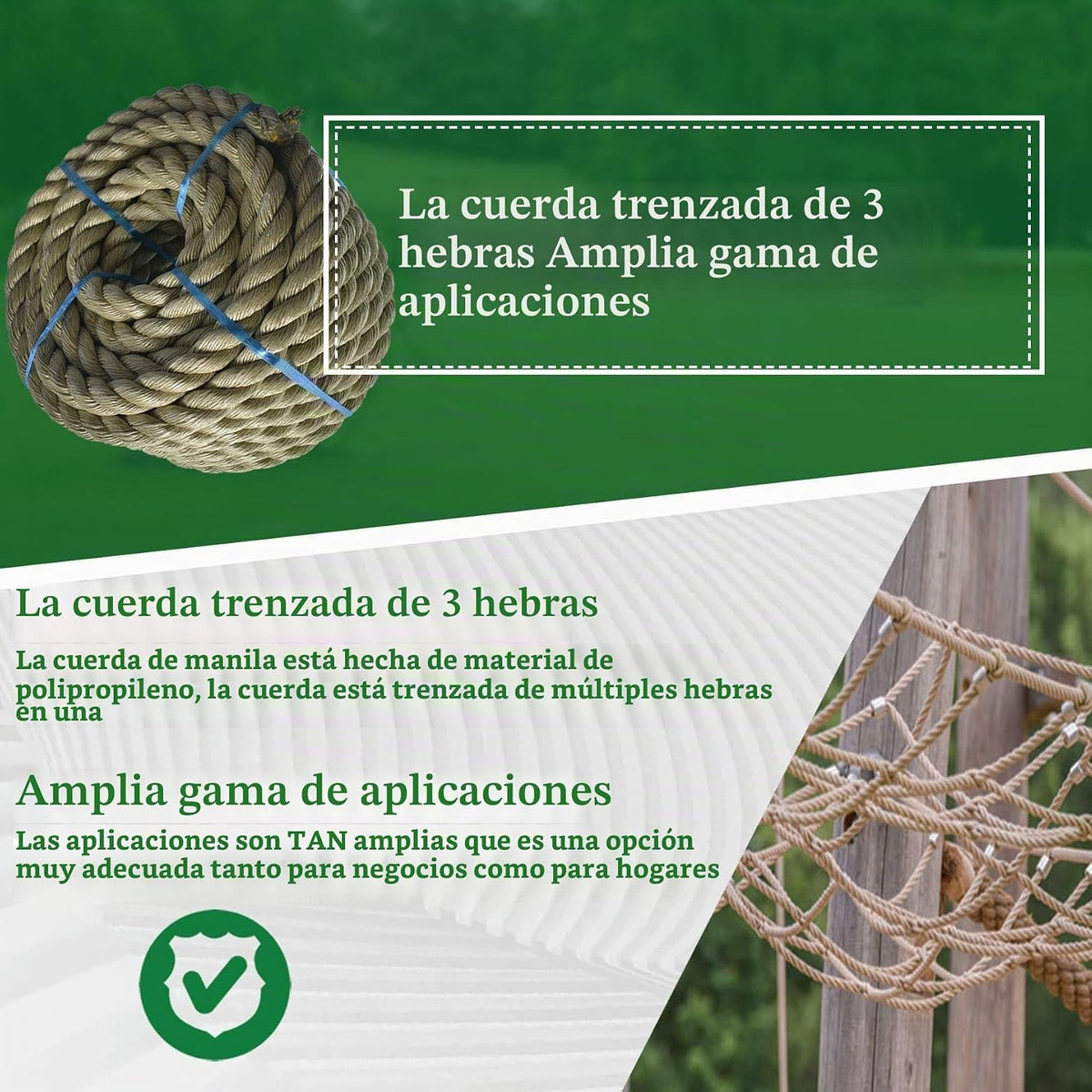 YSMN Cuerda de manila artificial de 1 pulgada, 50 pies, trenzada, d...