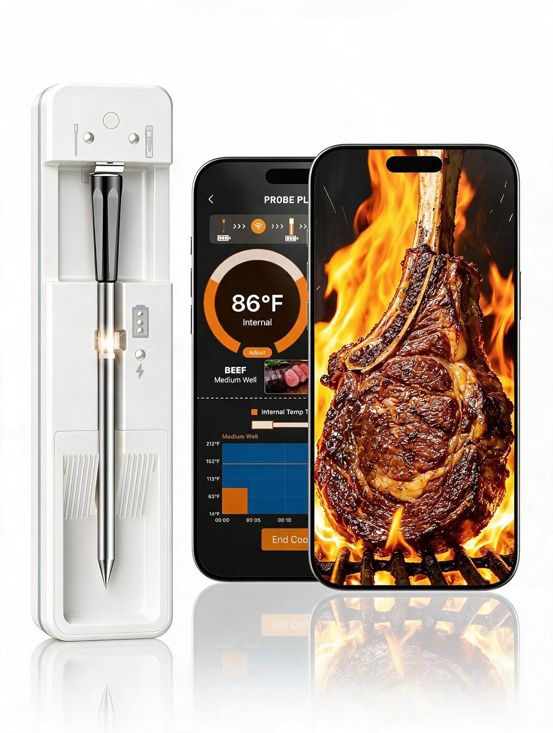 Termómetro inalámbrico digital para carne con Bluetooth, lectura in...