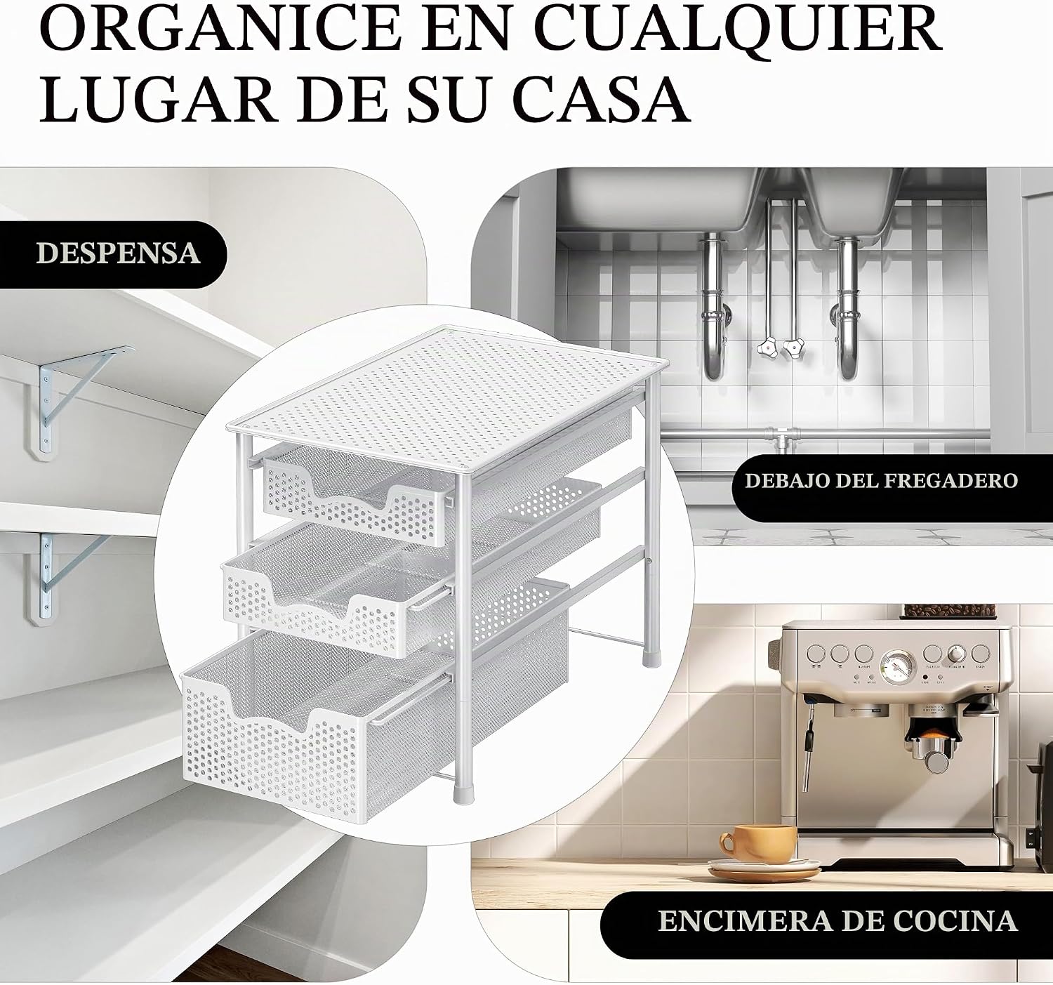Simple Houseware - Cajón organizador apilable de 3 niveles, color b...