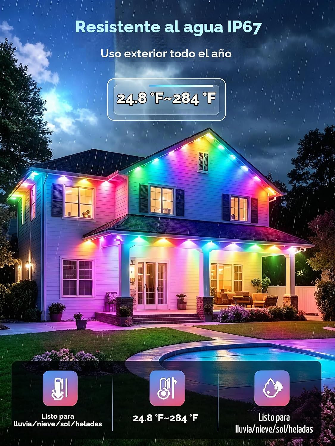 AurNyvaMay RGB luces exteriores permanentes para casa (24 V, 33 pie...