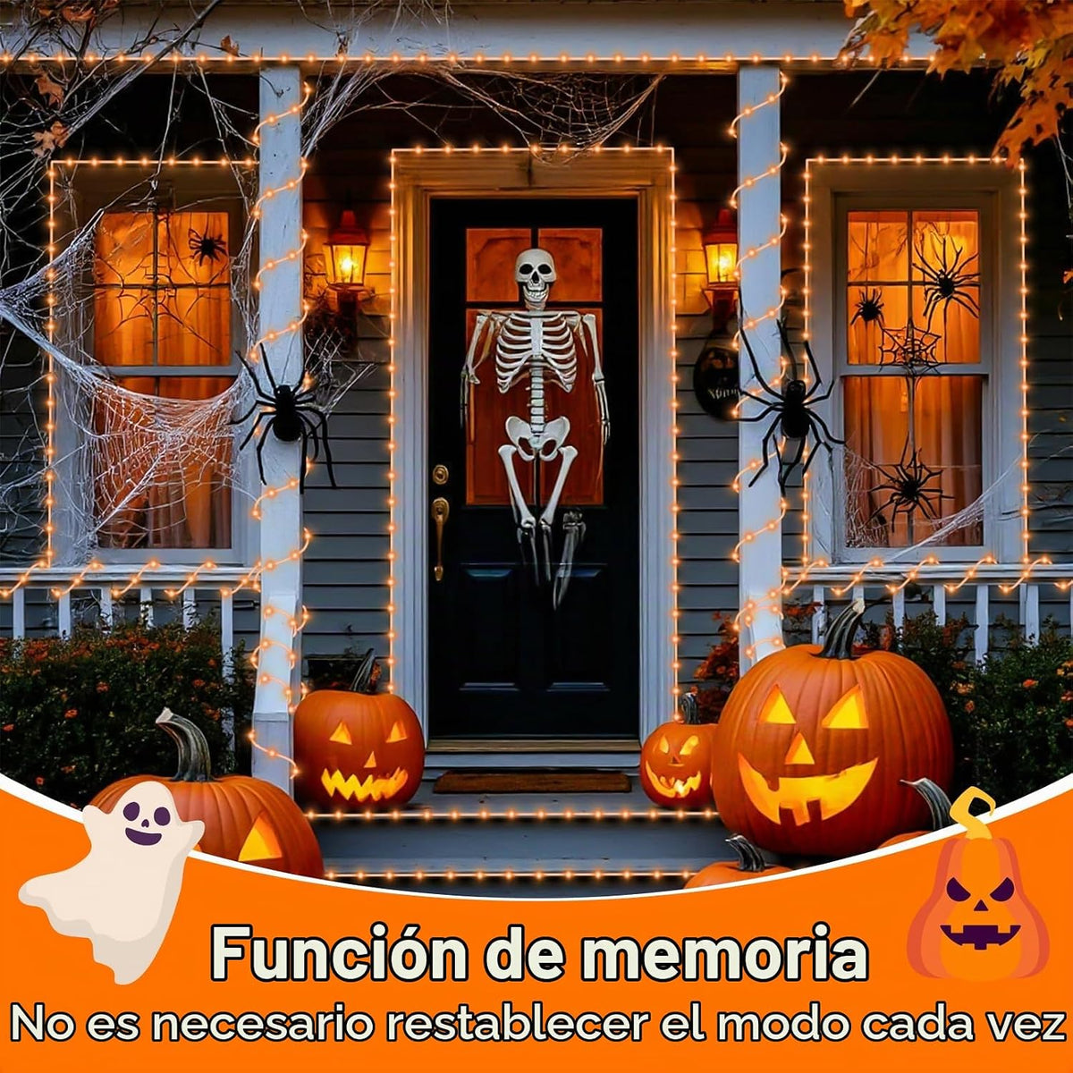 QITONG Luces solares de Halloween naranjas, 66 pies, 200 luces LED...