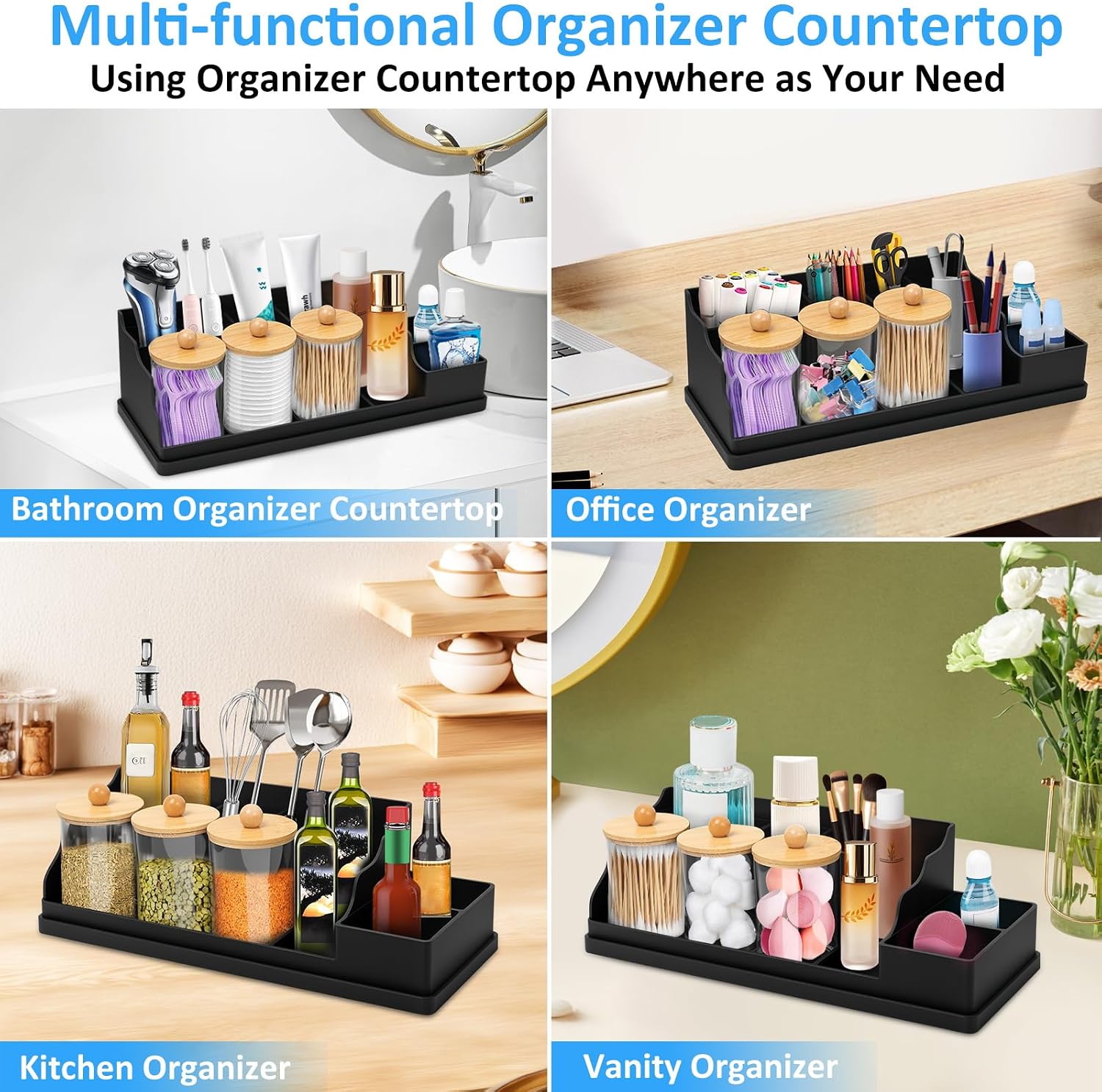 Organizador de mostrador de baño, soportes de silicona negra para c...