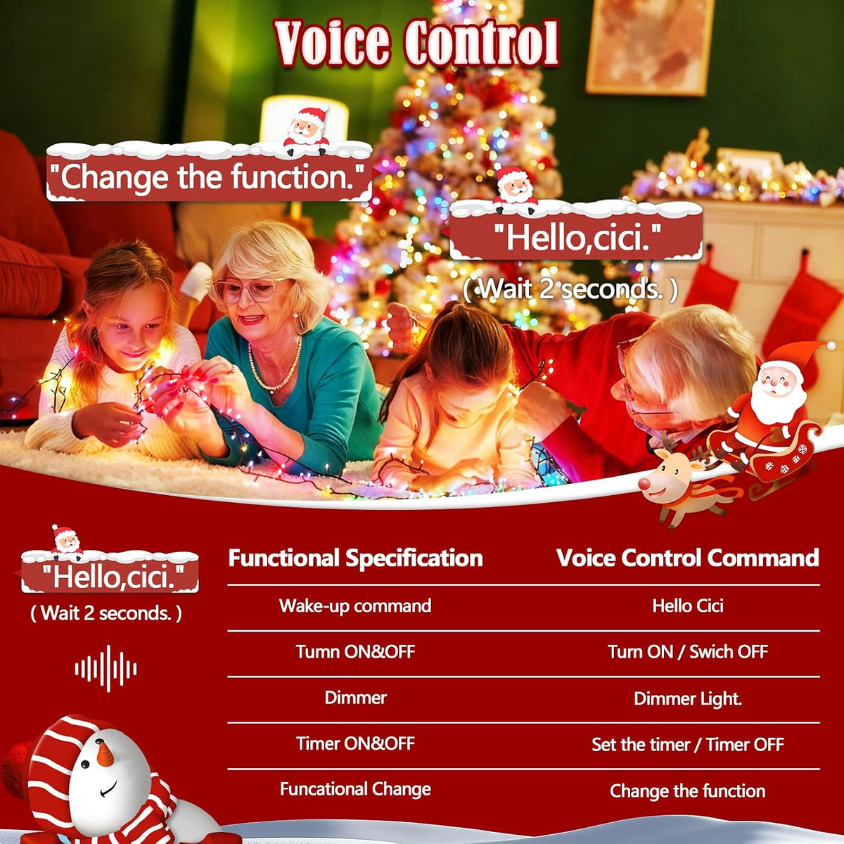 Tira de luces de Navidad con control por voz, 88 pies, 240 luces LE...