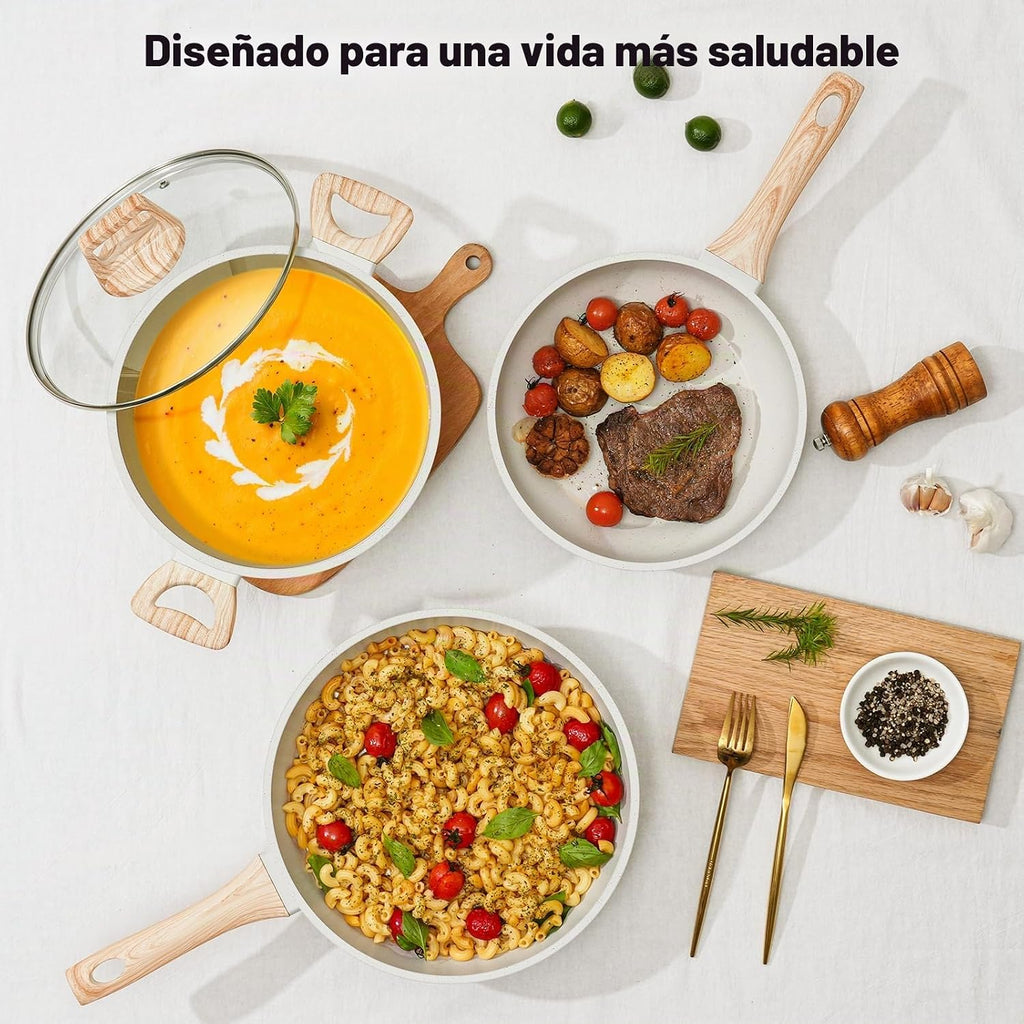SODAY Juego de ollas y sartenes antiadherentes, 13 piezas de utensi...