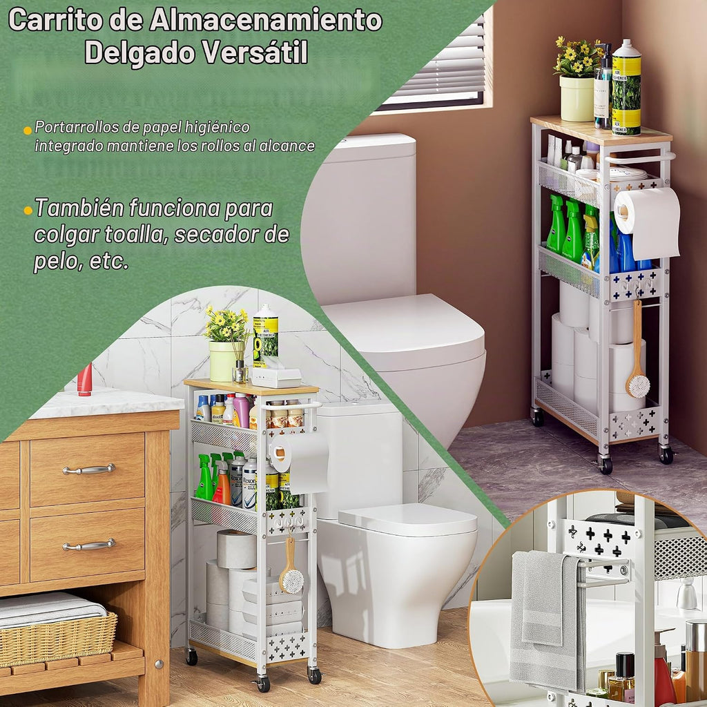 OKZEST Organizadores de baño delgados y carrito de almacenamiento c...