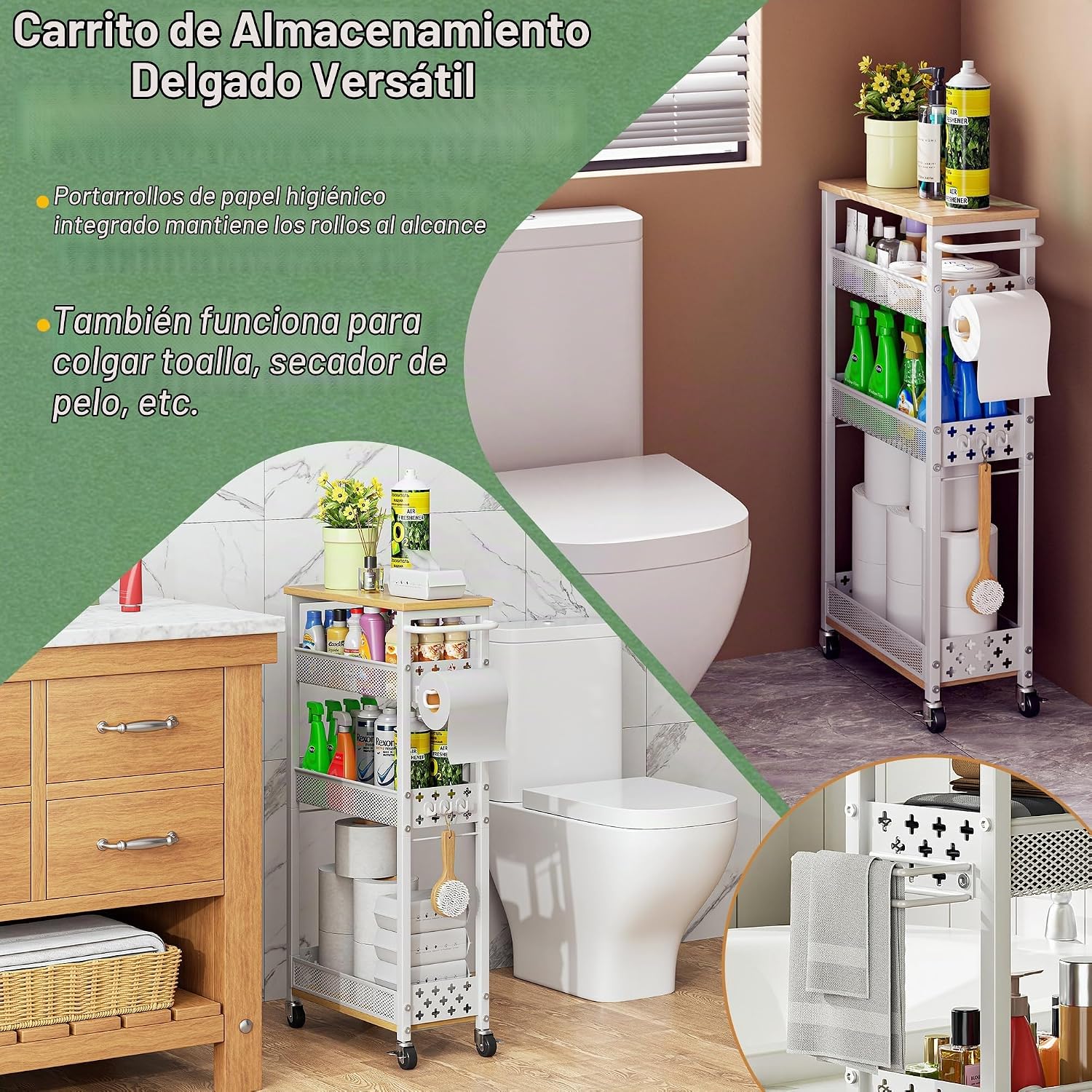 OKZEST Organizadores de baño delgados y carrito de almacenamiento c...