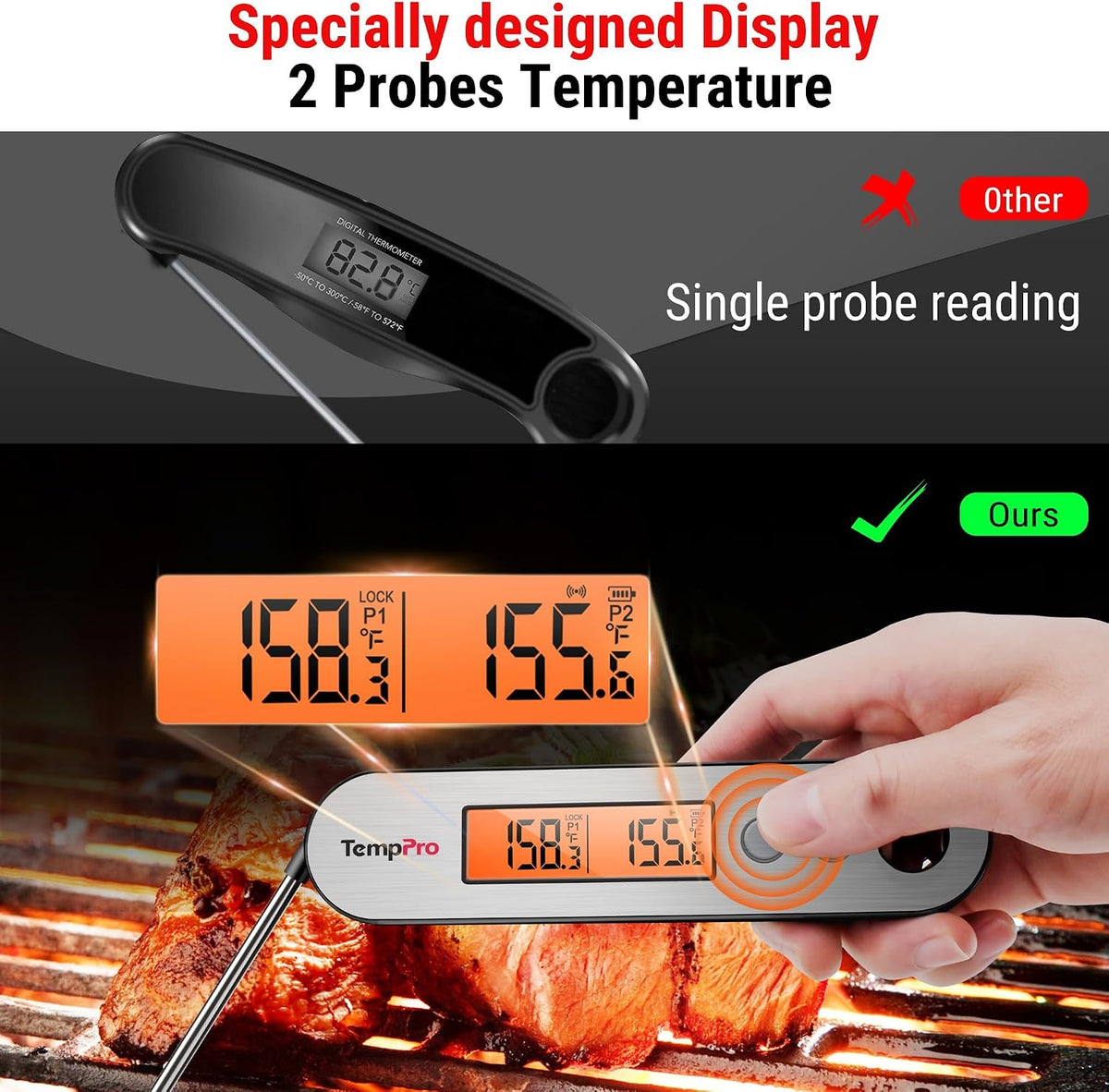 TempPro TempSwift Termómetro digital recargable para carne para coc...