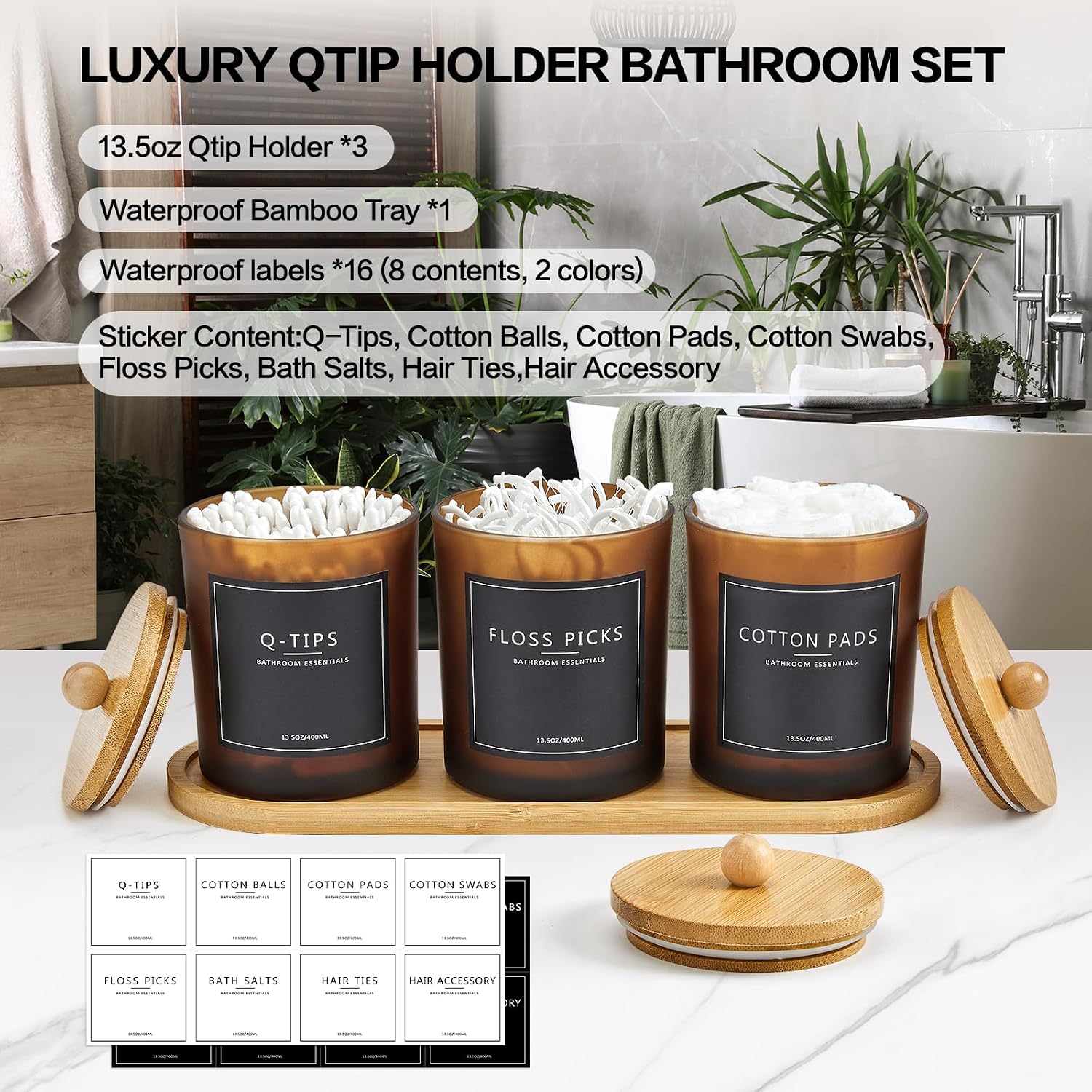 Paquete de 3 Soportes para Q-tips de Baño con Bandeja, Soporte de A...