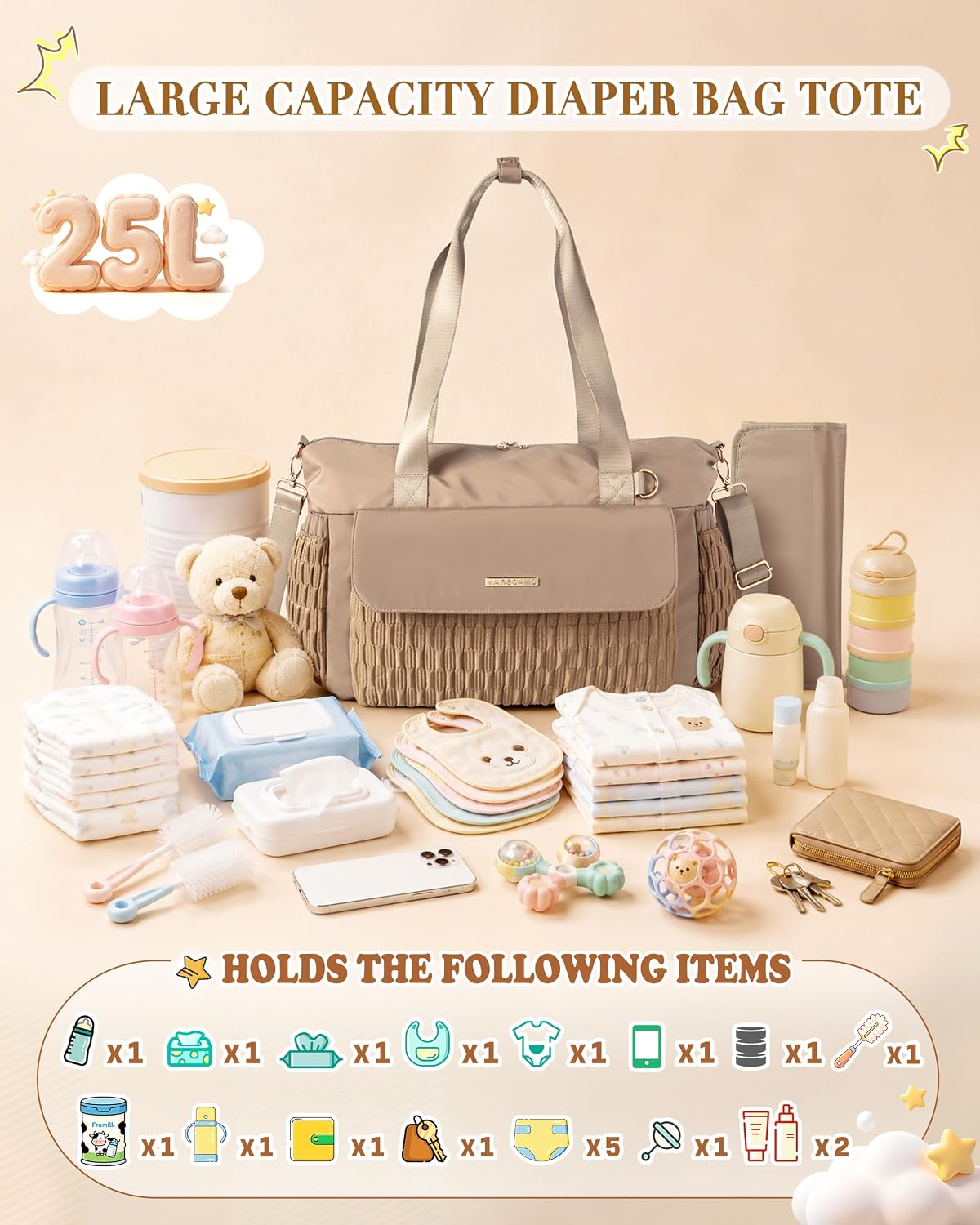 Marscamd Bolsa de pañales con cambiador, bolso cruzado grande para...