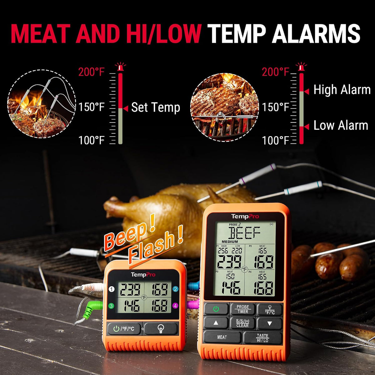 TempPro TempSync Termómetro inalámbrico para carne de 1000 pies par...