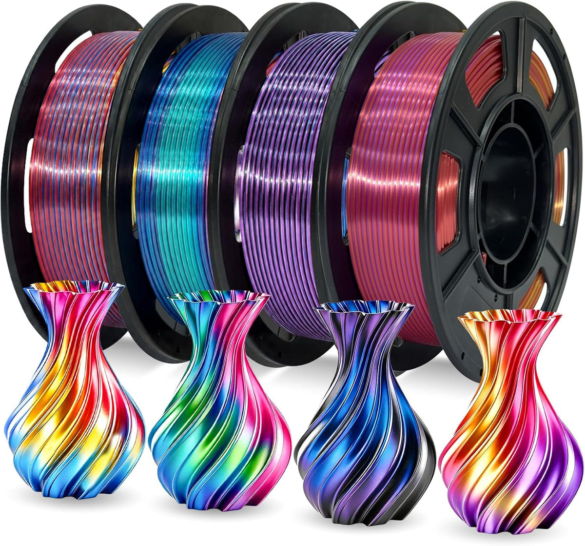 Meuymeu Paquete de filamentos para impresora 3D PLA+ de seda tricol...