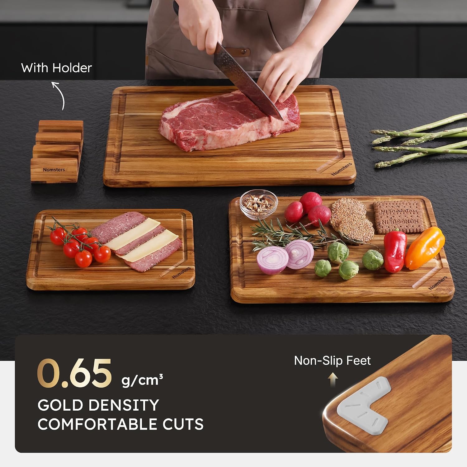 Juego de 3 tablas de cortar de madera de teca para cocina, tabla de...