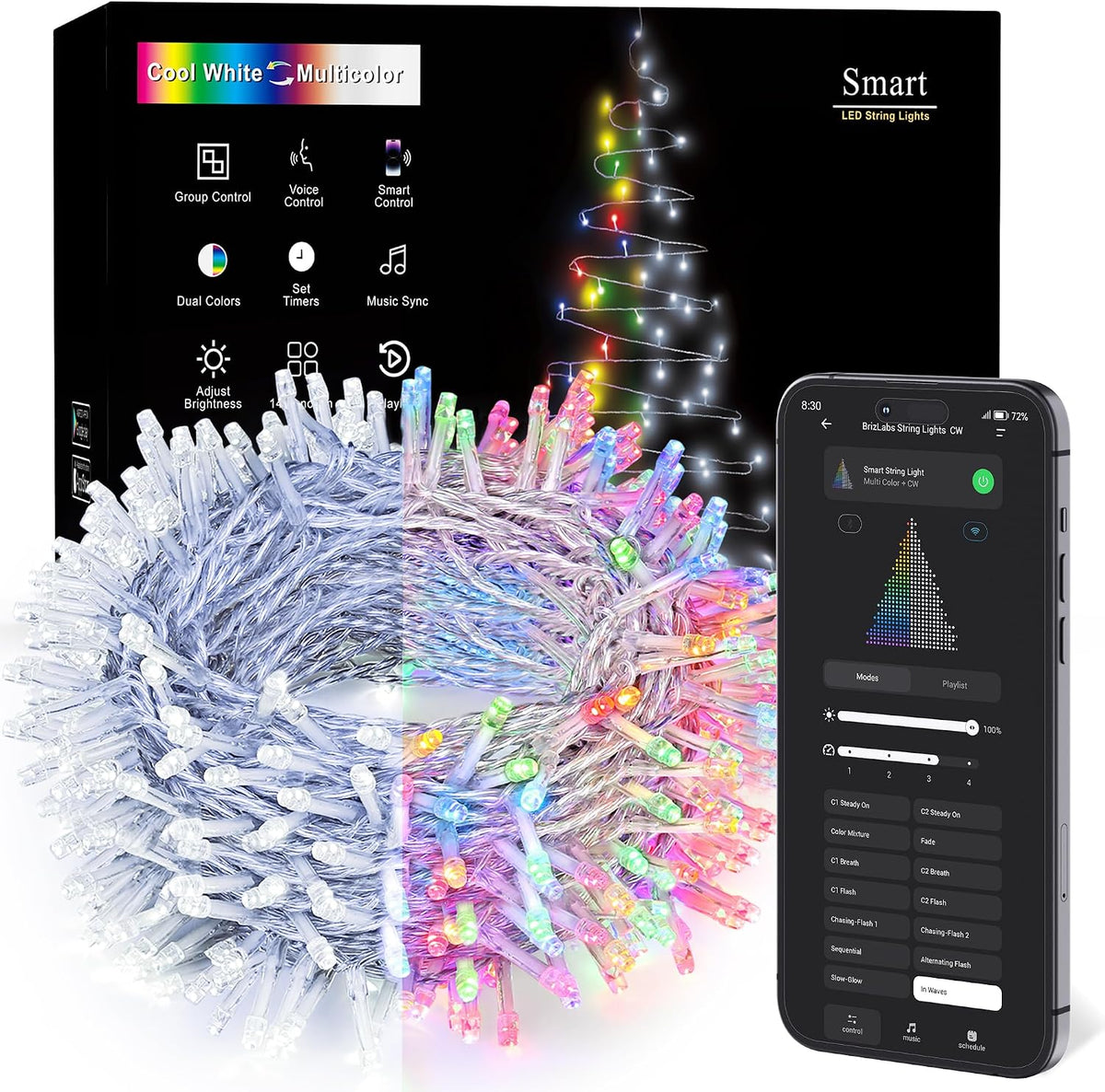 BrizLabs Luces de Cadena Inteligentes de Navidad, 115 pies, 300 LED...