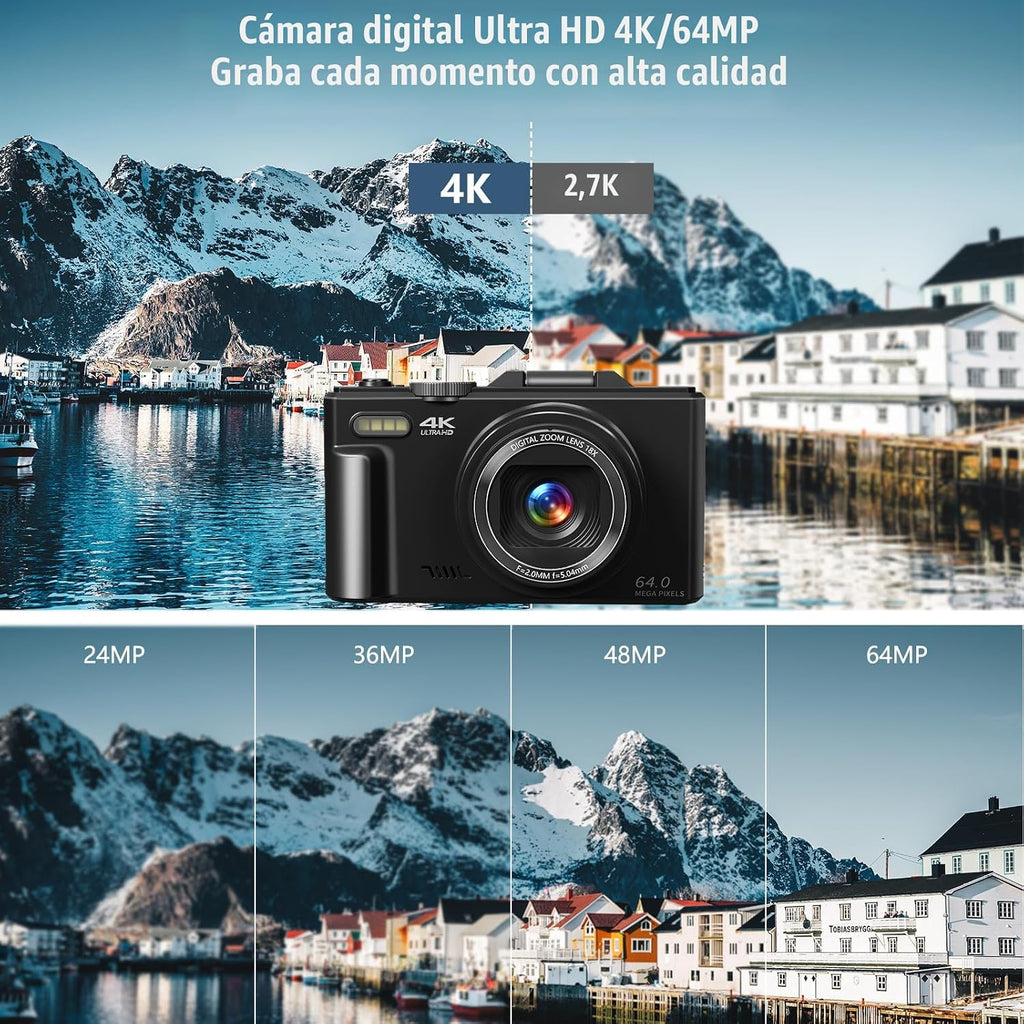 Cámara digital para fotografía, cámara de vlogging 4K para YouTube...