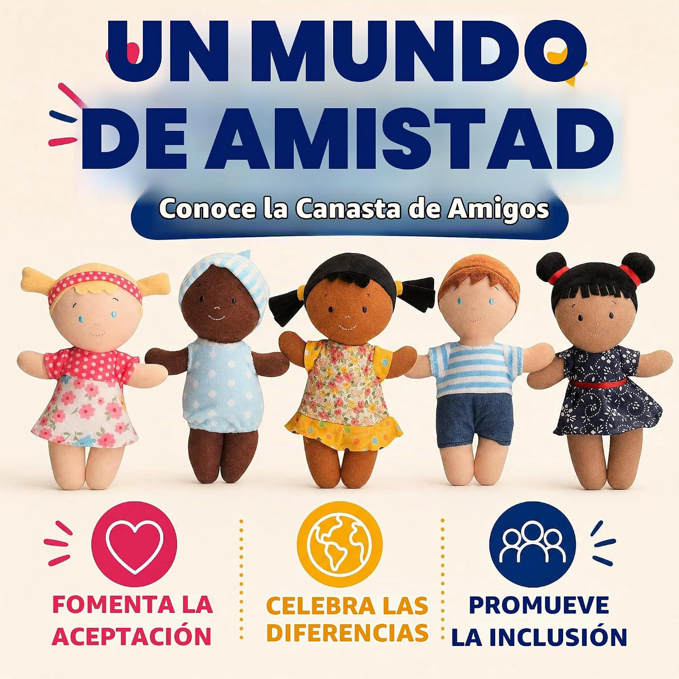 Snuggle Stuffs Canasta de Amigos de Peluche Diversidad Multicultura...