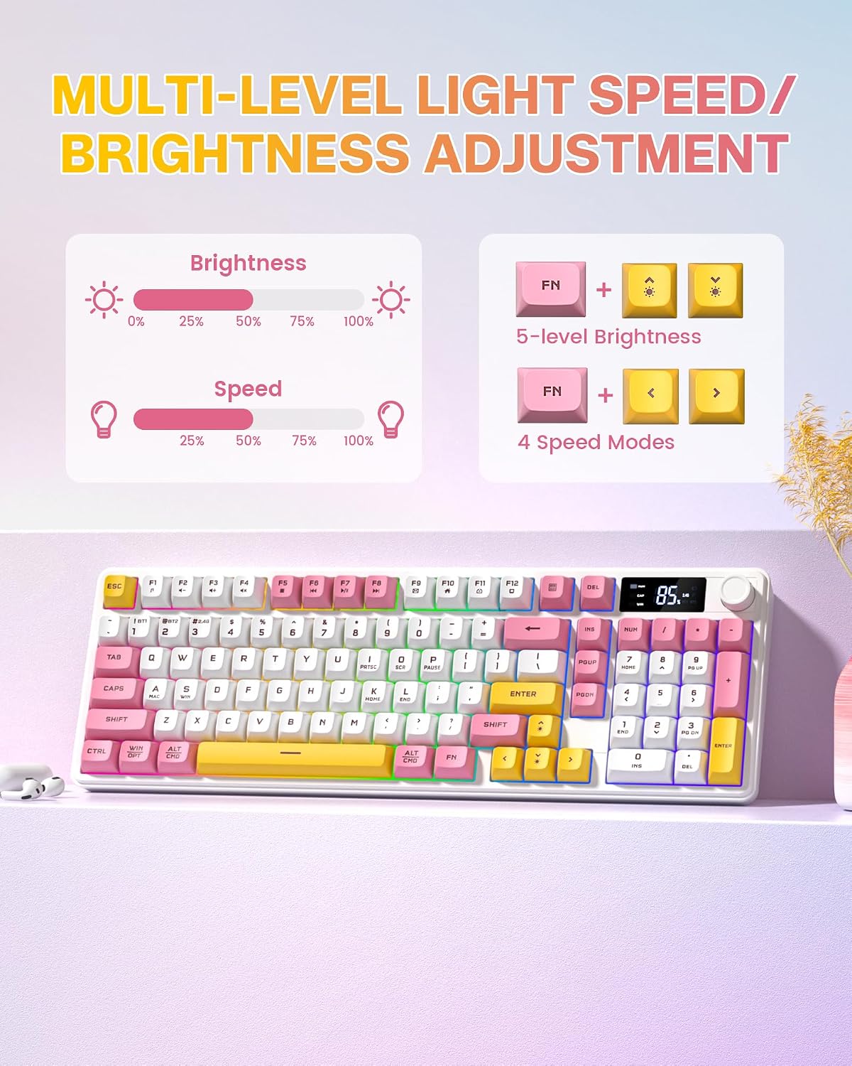 Keymatic Teclado para juegos Teclado cremoso inalámbrico con perill...