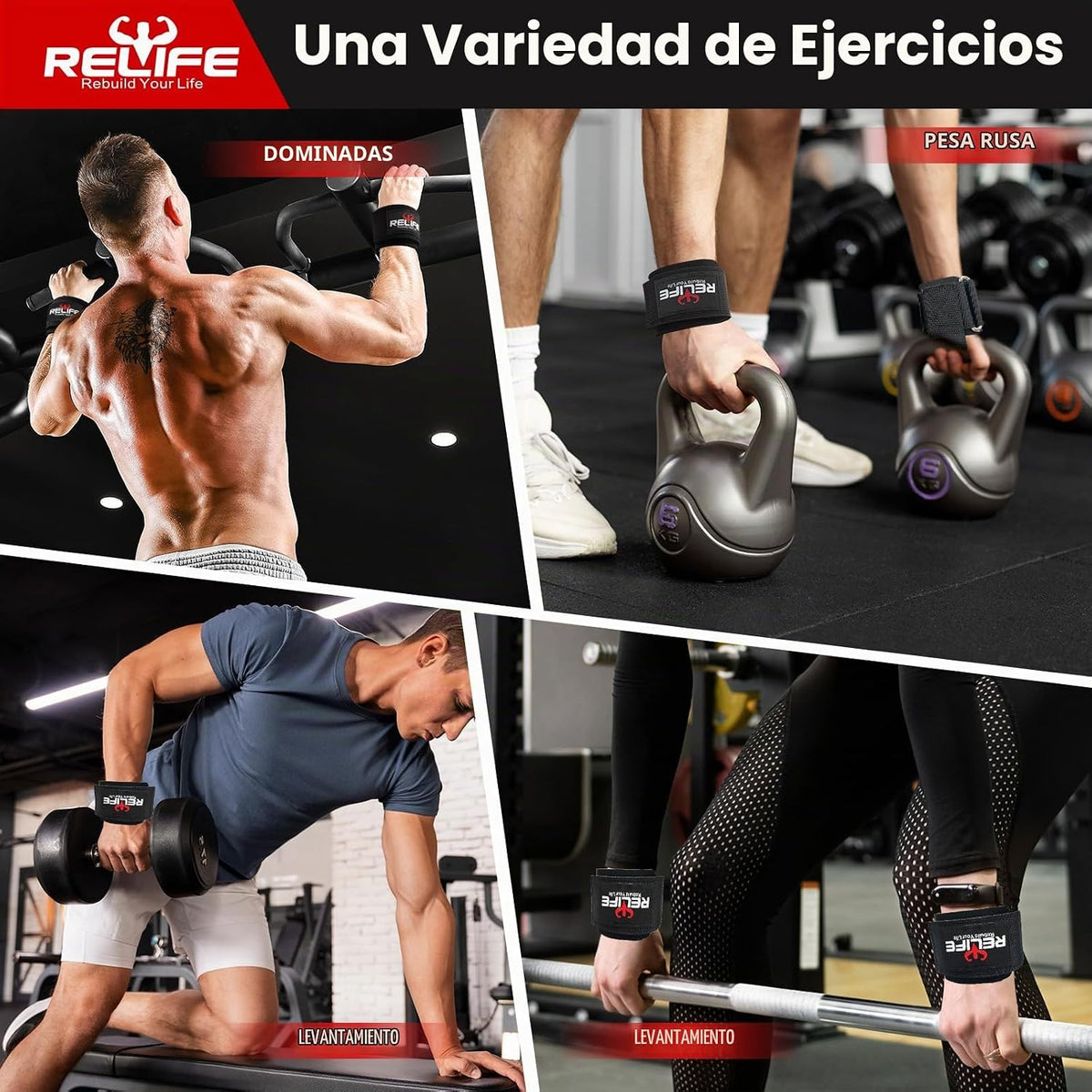RELIFE REBUILD YOUR LIFE Ganchos de levantamiento para hombres y mu...