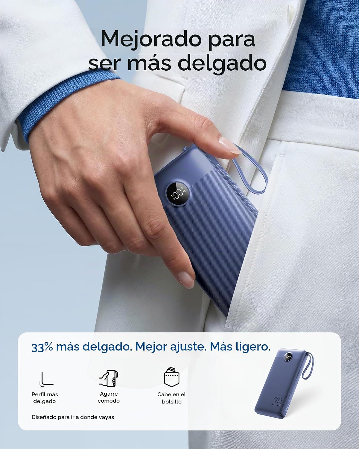VRURC Cargador portátil 4 cables integrados 20000mAh Banco de energ...