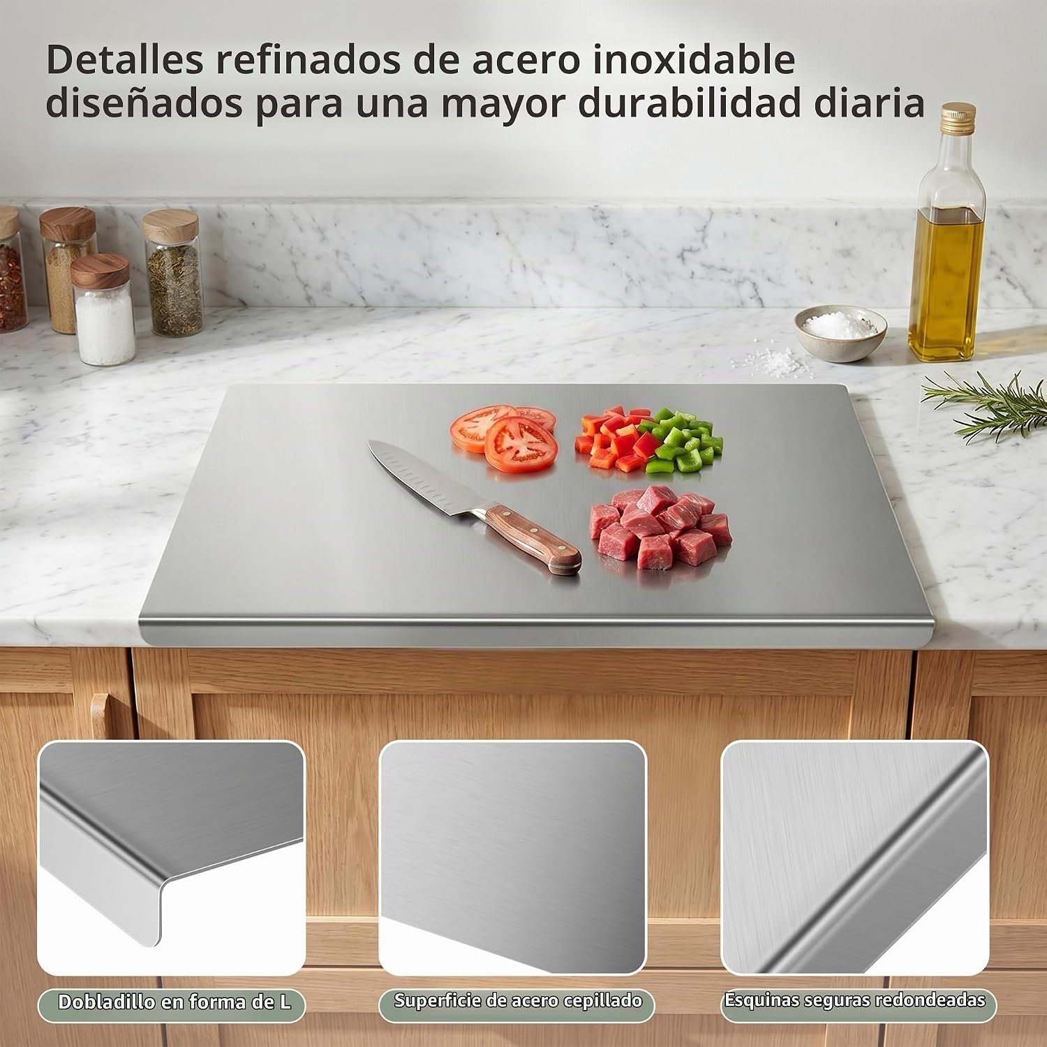 Tabla de cortar de acero inoxidable con labio, tabla de cortar de m...
