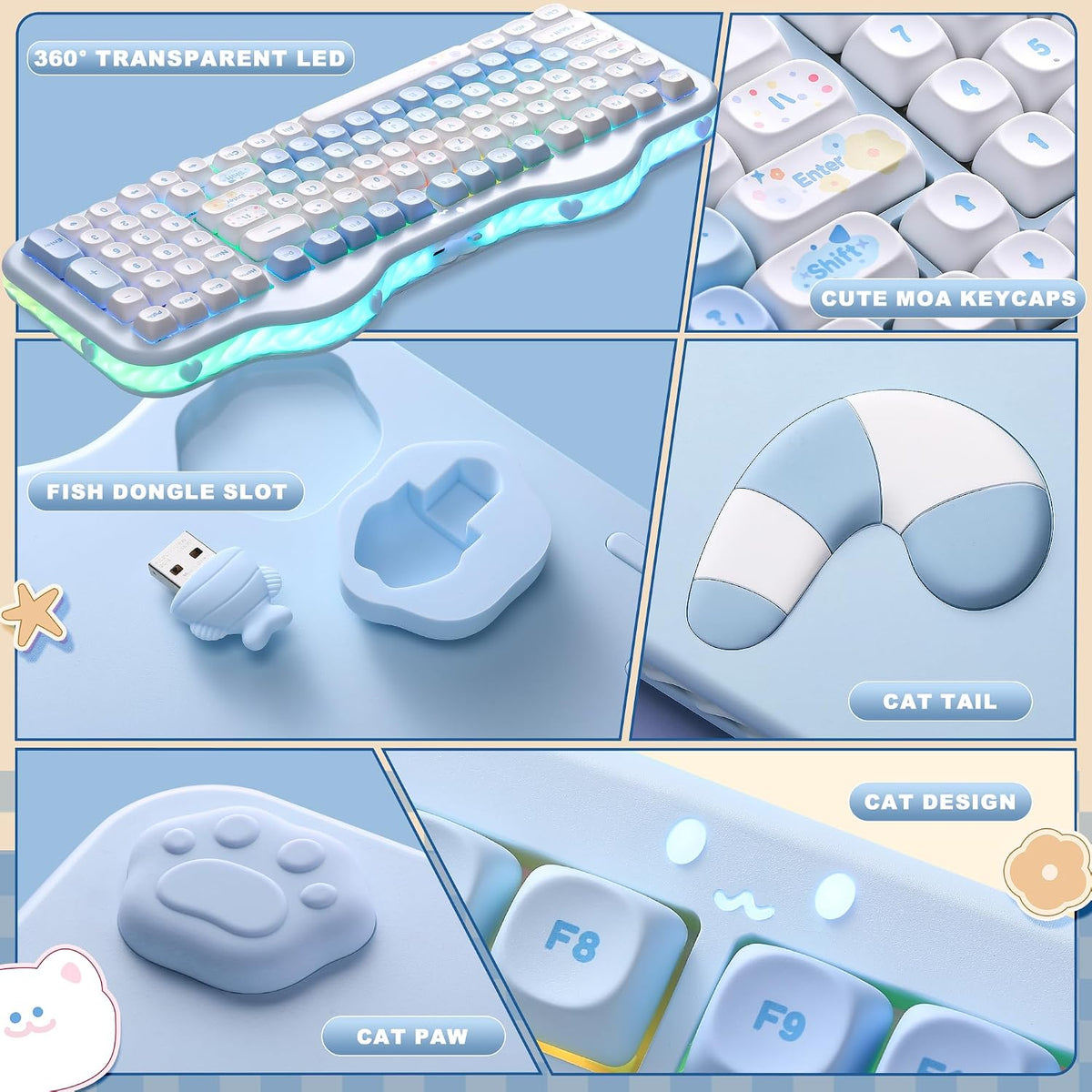 YUNZII Teclado mecánico inalámbrico C98 Cute Cake (azul, interrupto...