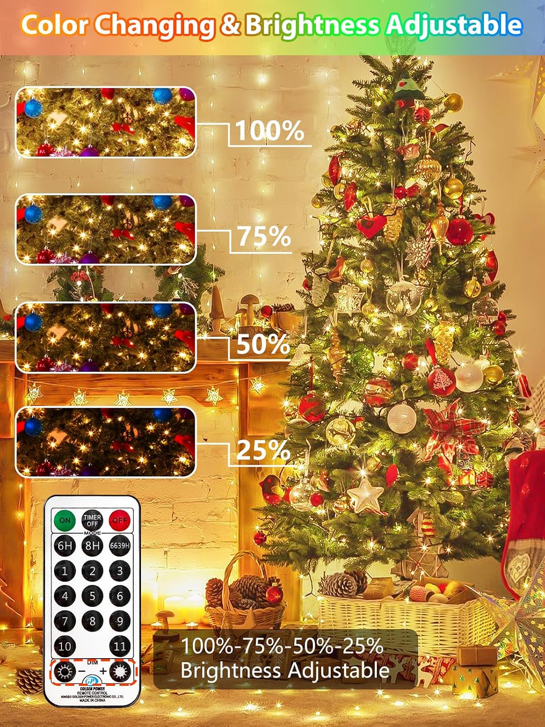 Guirnalda de 1000 luces LED, cambian de color, 330 pies, 11 modos,...