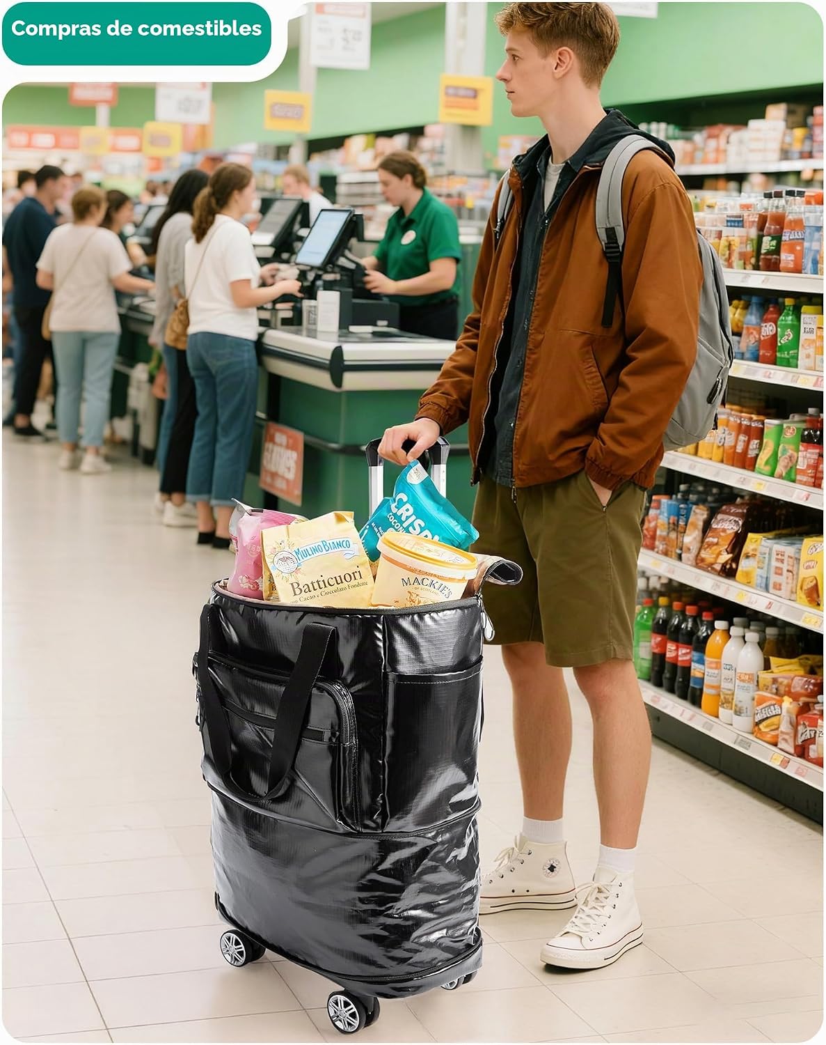 BAGSMART Bolsa de viaje enrollable con ruedas, 48L Equipaje de mano...