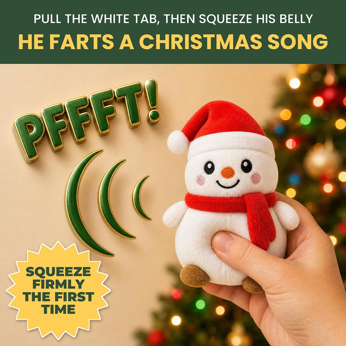Juguete de peluche de muñeco de nieve pedos, reproduce 3 canciones...