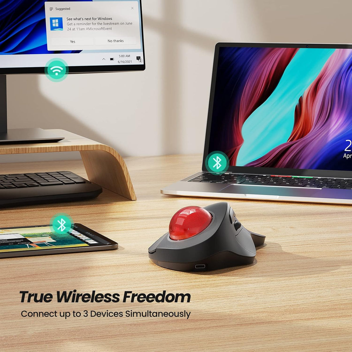 Nulea Ratón Inalámbrico Ergonómico Trackball, Recargable, Ratón Rol...