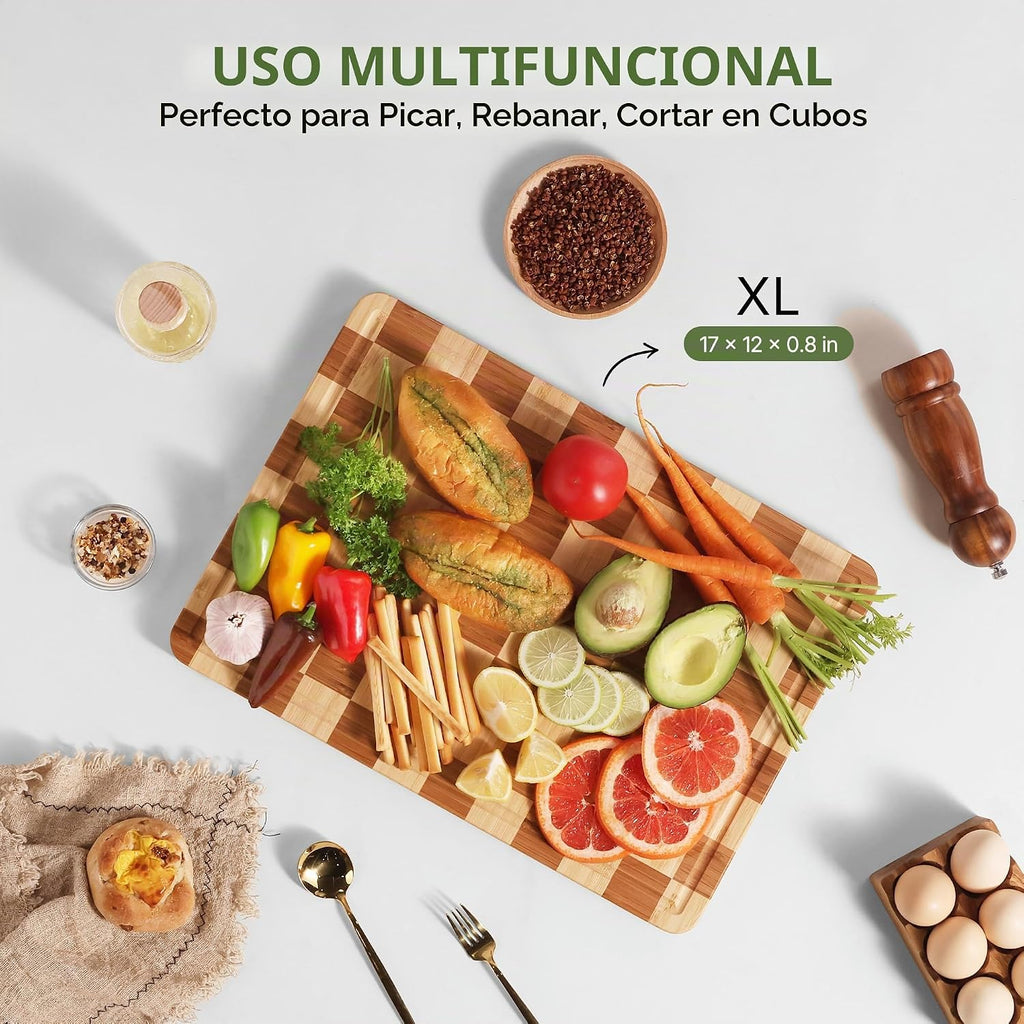 Tabla de cortar de bambú para cocina, tabla de cortar a cuadros de...