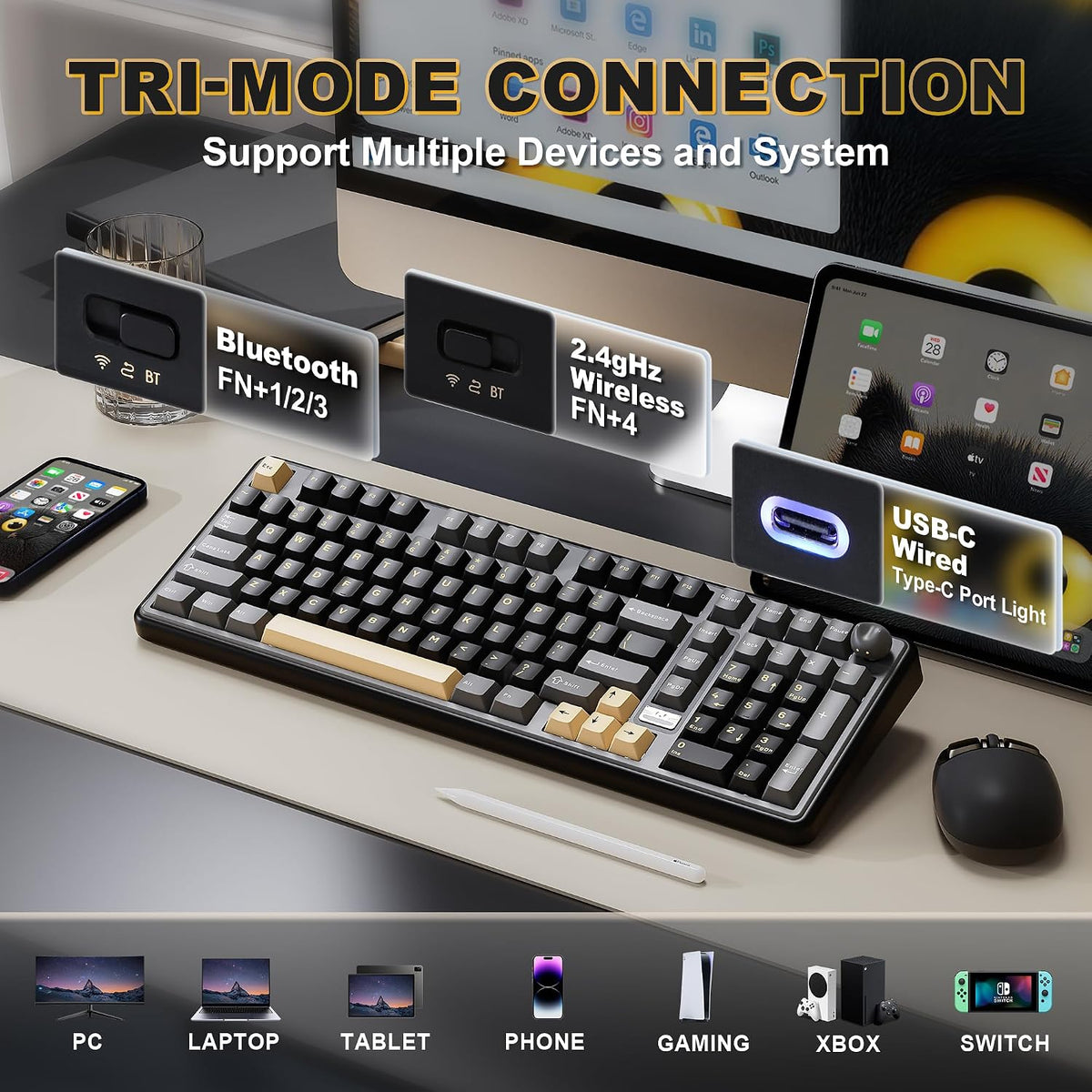 YUNZII Teclado mecánico inalámbrico B98 PRO 96% (negro, interruptor...