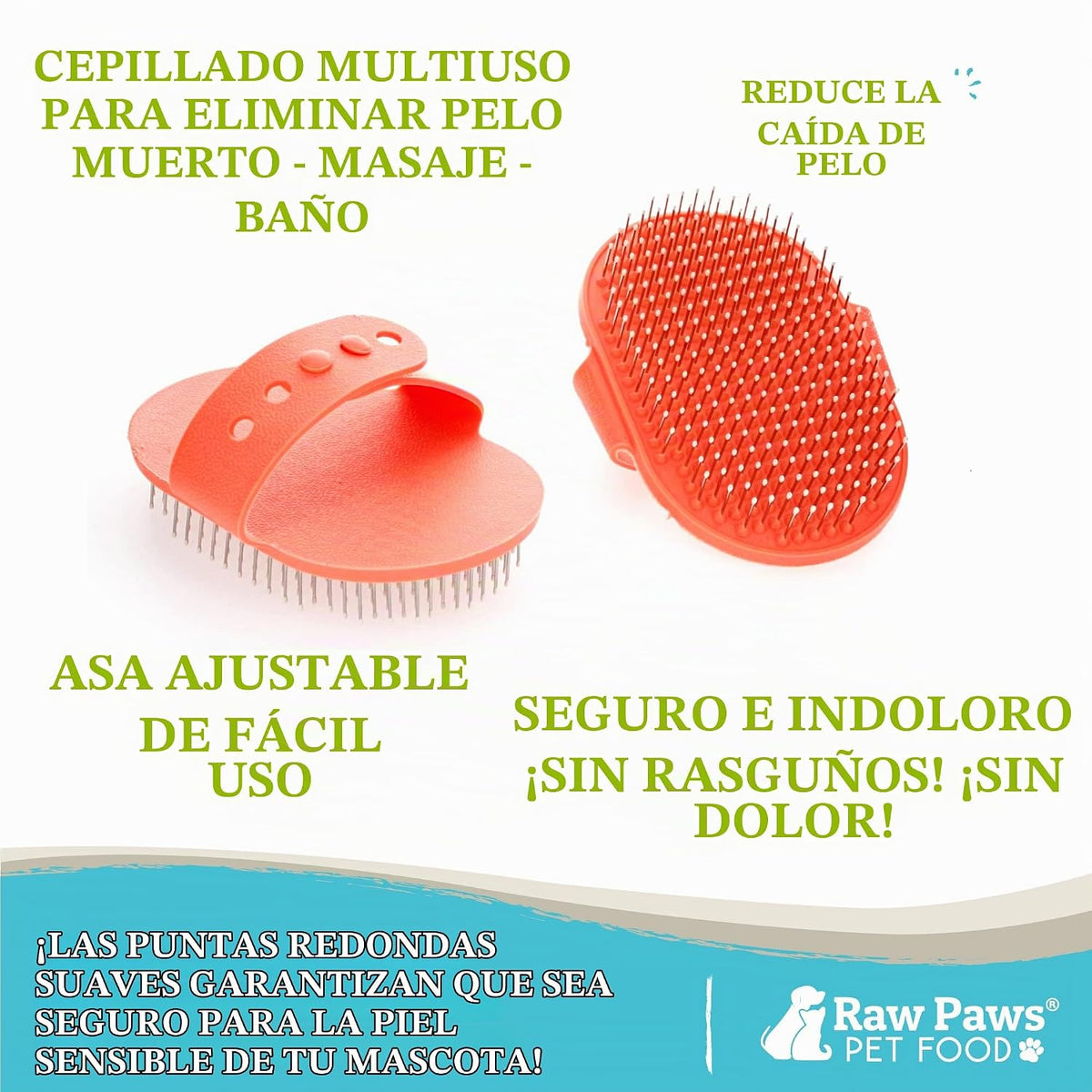 Raw Paws Cepillo de mano para perros y gatos, con punta de goma | C...
