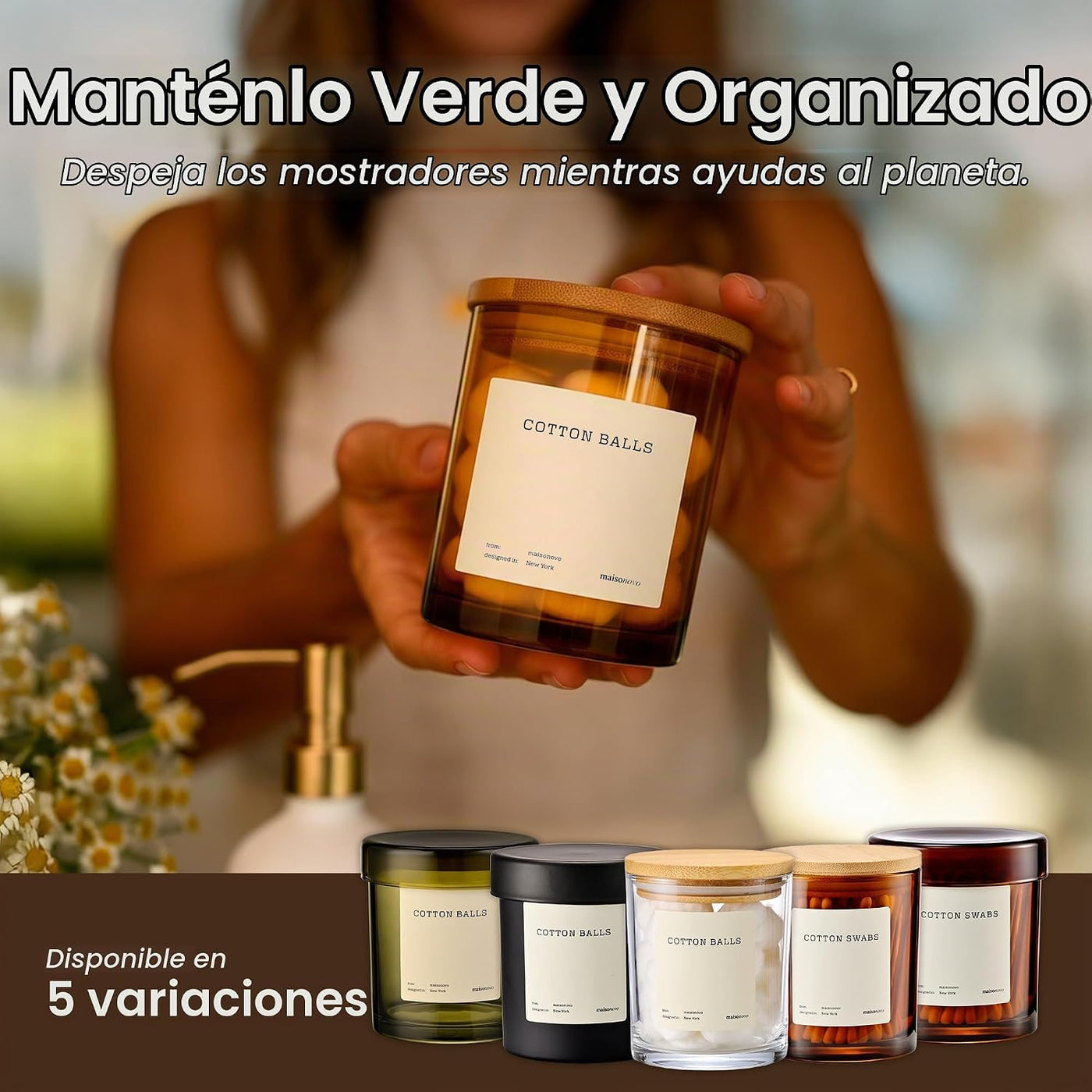 MaisoNovo Recipientes de vidrio para baño con tapas (hermético), so...
