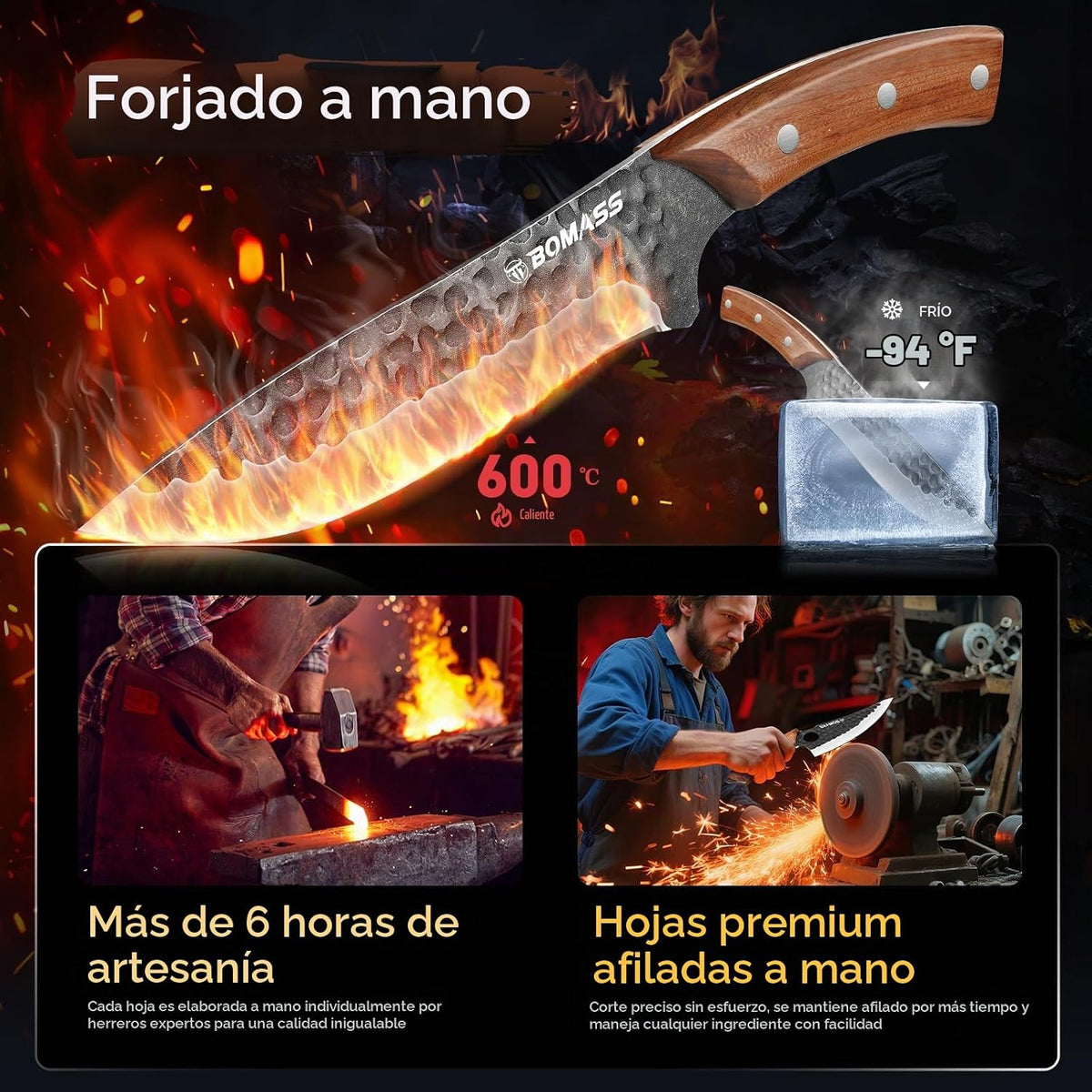 BOMASSFORGE Juego de cuchillos de carnicero de 5 piezas, juego de c...