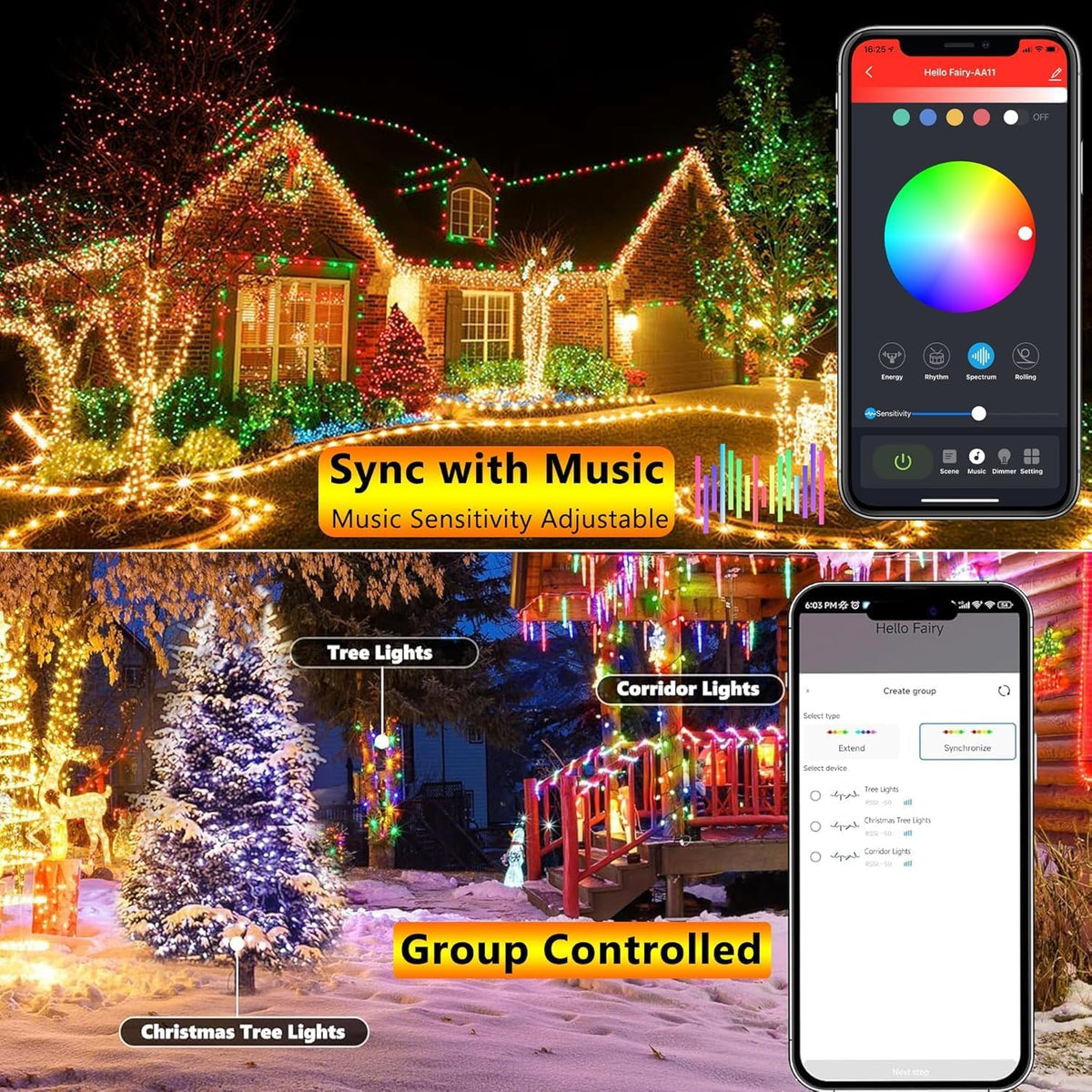 iBaycon 66FT 200 LED RGB Luces inteligentes de Halloween que cambia...