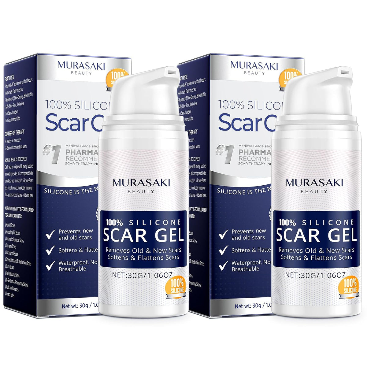 Gel de Cicatriz de Silicona 100%, Paquete de 2: 2 Tubos de 1.06 oz...