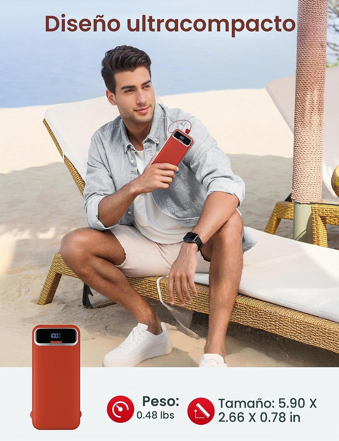 Cargador portátil aonidi de 12000 mAh con cables integrados y enchu...