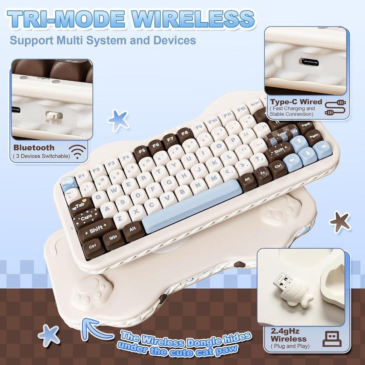YUNZII C75 Lindo teclado mecánico inalámbrico 75% (Choco, interrupt...