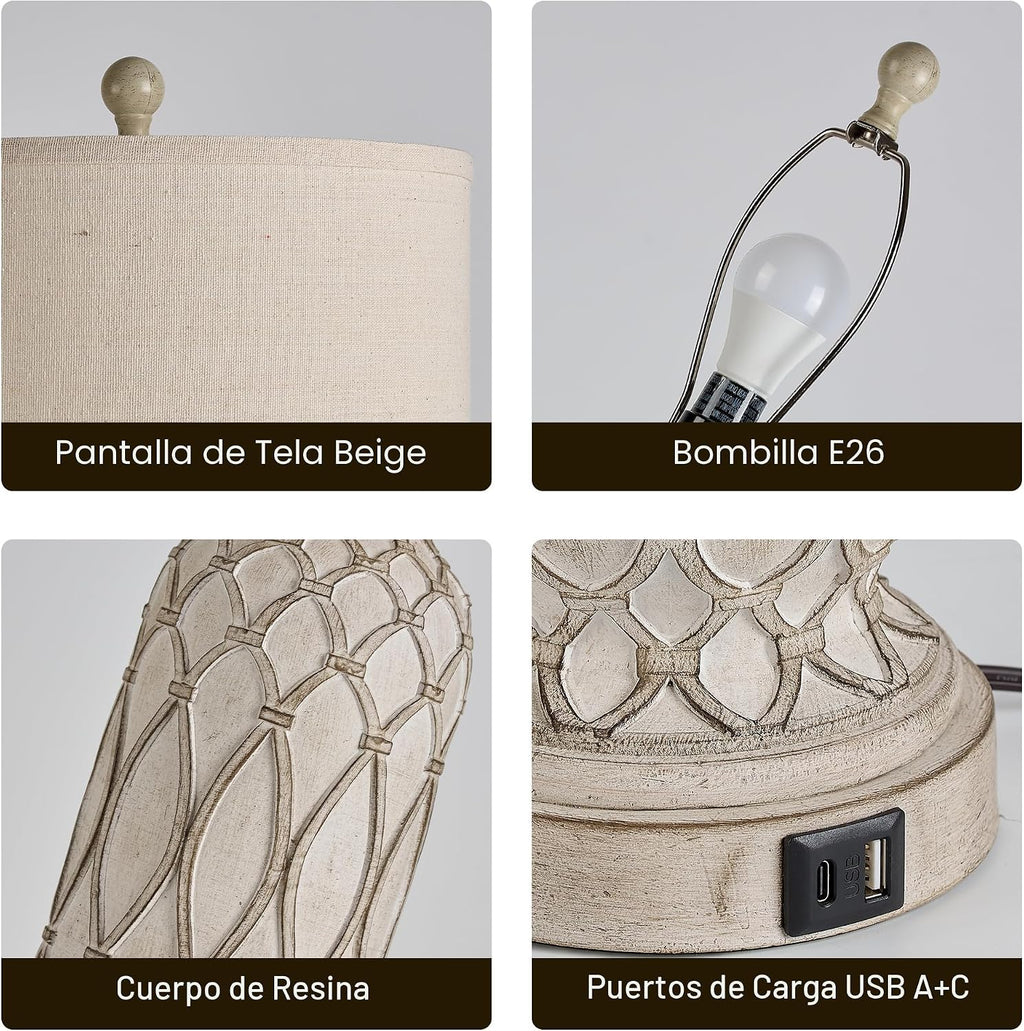 SRJJRS Lámparas de Mesa de Estilo Granja para Dormitorio, Juego de...