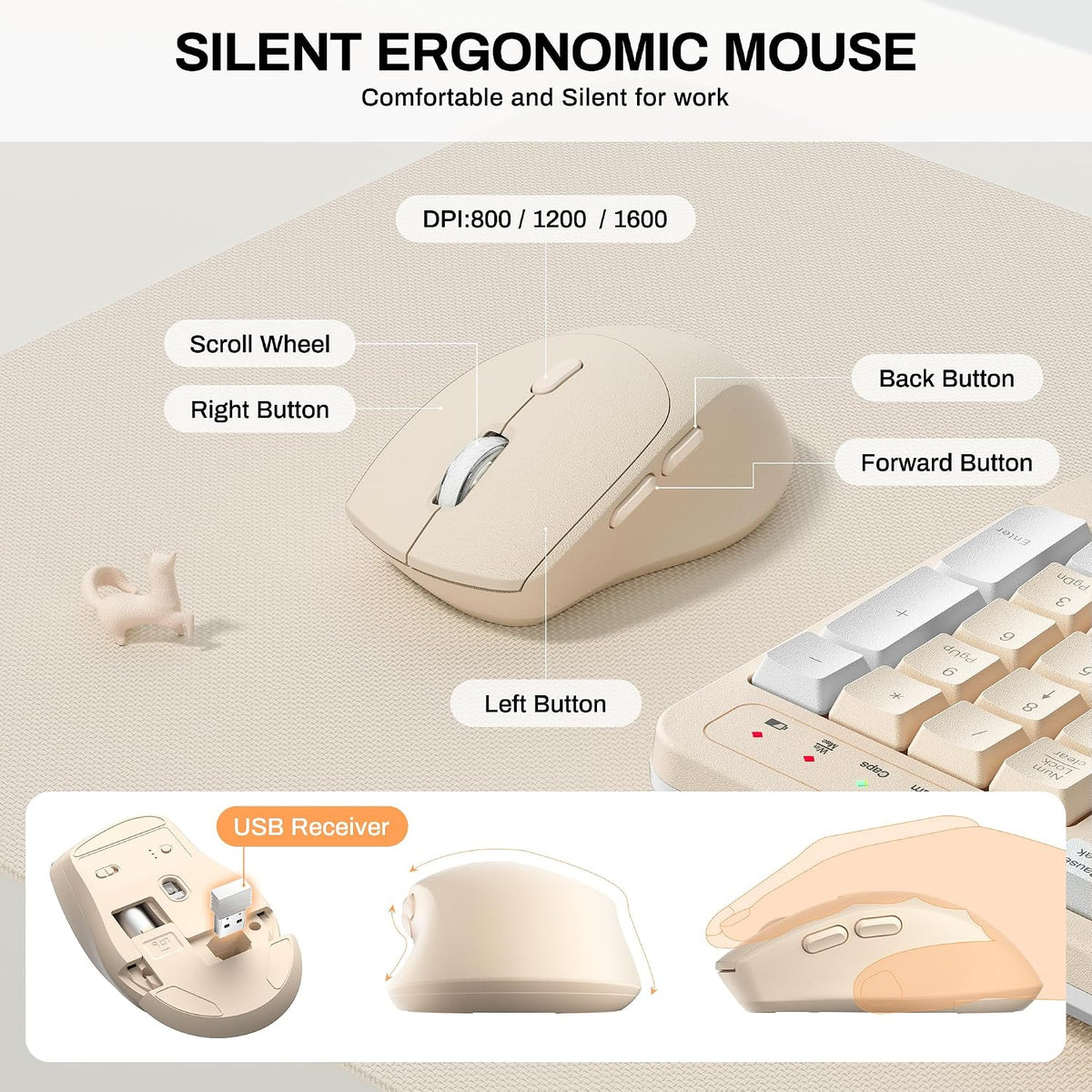 Combo ergonómico de teclado y mouse inalámbricos, teclado Wave Keys...
