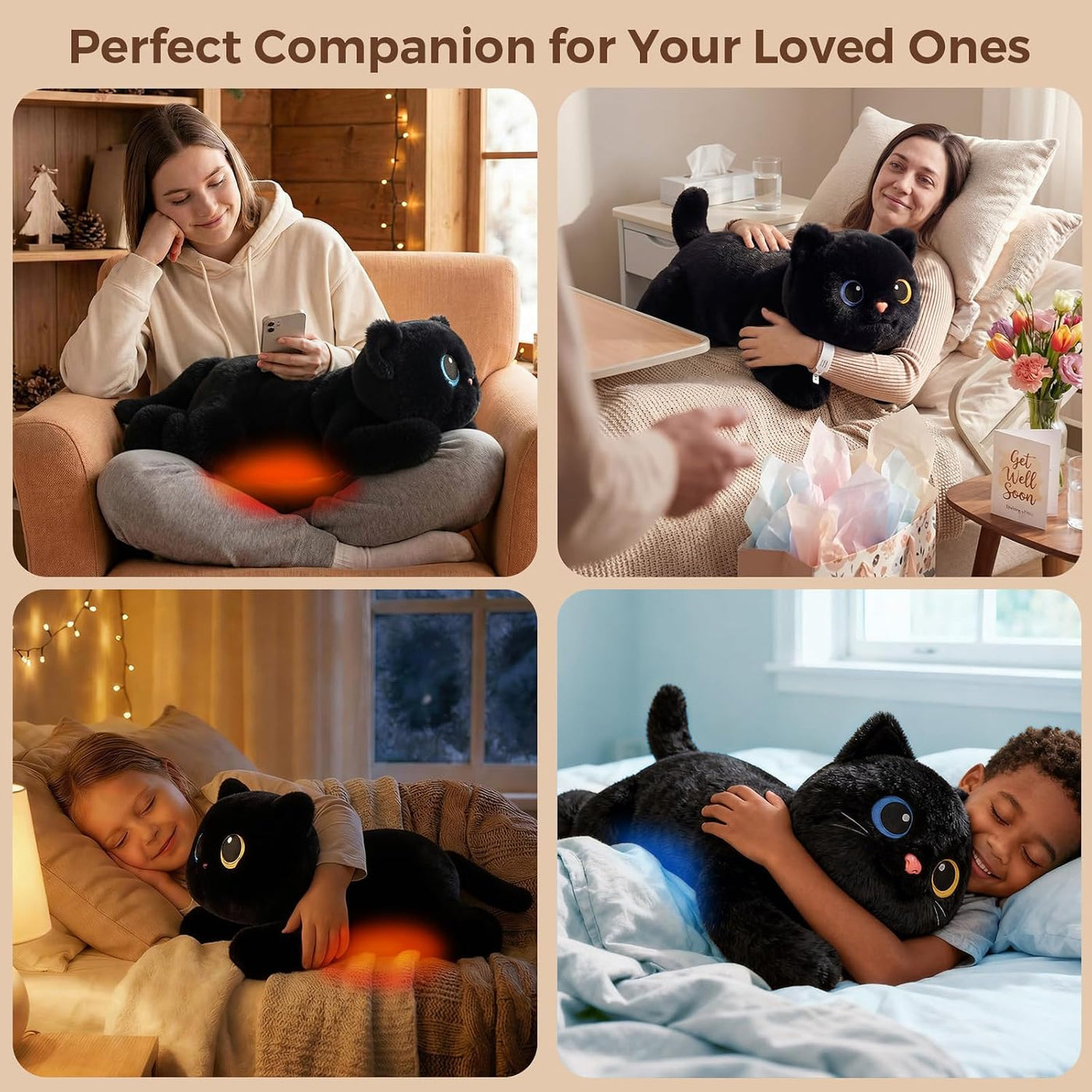 Mewaii Animales de peluche con peso, gato negro, calentable, refrig...
