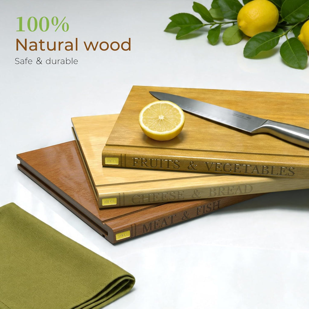 Juego de tablas de cortar en forma de libro con soporte, 3 tablas d...