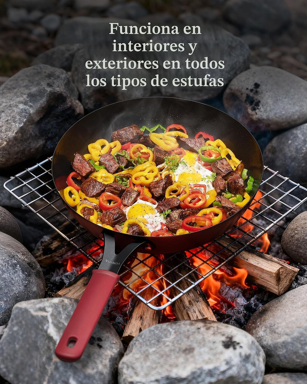 Yonida Sartén de acero al carbono, sartén antiadherente de 10 pulga...