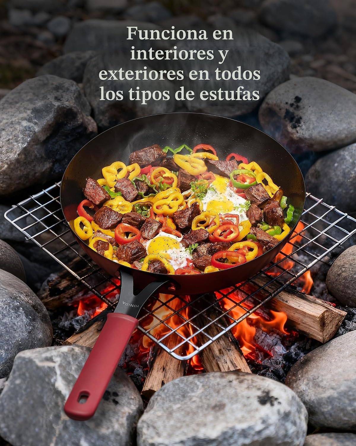 Yonida Sartén de acero al carbono, sartén antiadherente de 10 pulga...