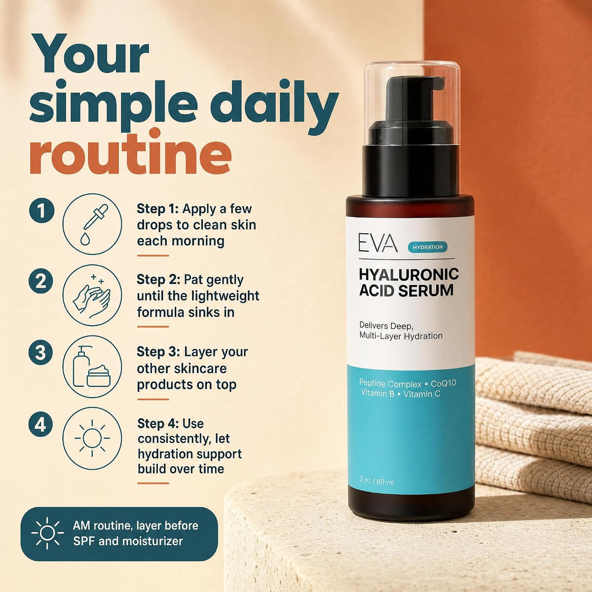 Eva Naturals - Suero facial de ácido hialurónico, antienvejecimient...
