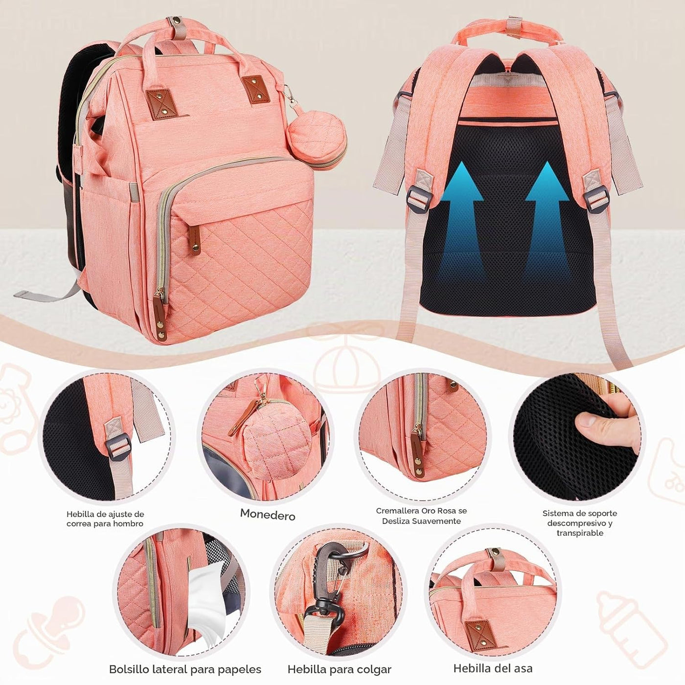 GurZinn Mochila para pañales con cambiador portátil, mochila multif...