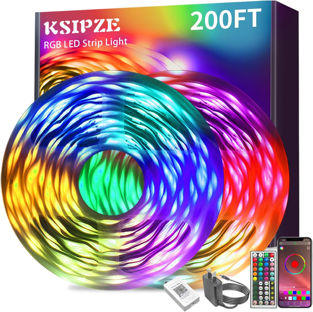 KSIPZE Tira de luces LED RGB de 200 pies (2 rollos de 100 pies), si...