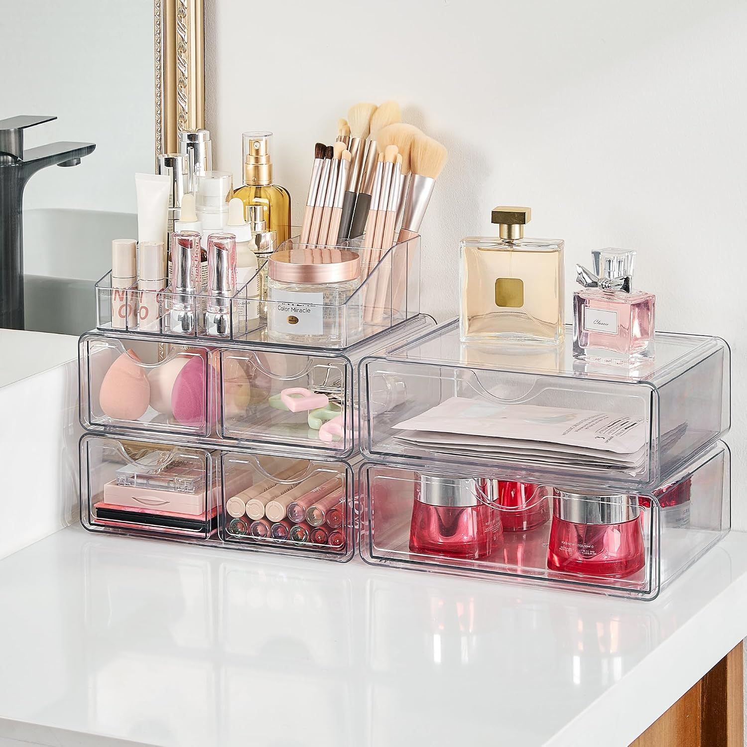 Vtopmart Organizador de maquillaje transparente de 5 niveles con 6...