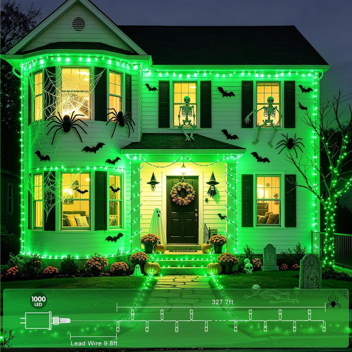 JMEXSUSS 1000 luces LED verdes de Navidad enchufables, luces de Hal...