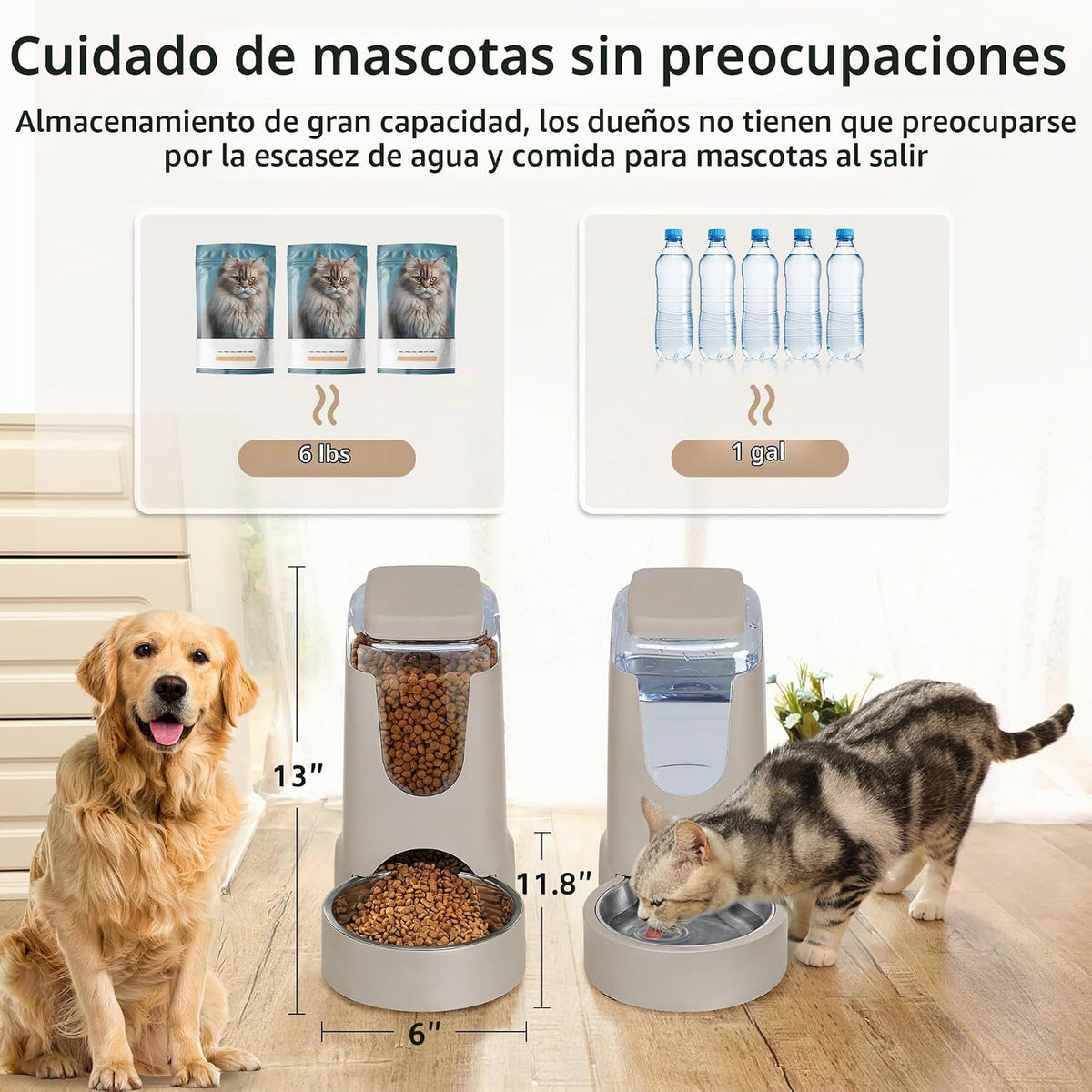 Paquete de 2 alimentadores automáticos para gatos y dispensador de...